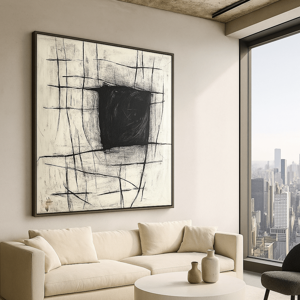 Canvas Print : Monochrome Void - Monochrome Wall Art for Living Room modern abstract canvas wall art by Rossetti Art – luxury interior design artwork for living room, bedroom, office – black and white abstract art Black And White Art handmade wall art