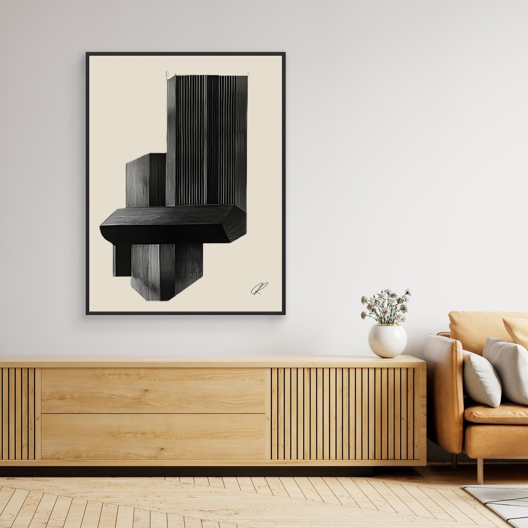 Canvas Print: Monolith Pulse Form – Contemporary Canvas Prints modern abstract canvas wall art by Rossetti Art – luxury interior design artwork for living room, bedroom, office – Architectural Abstract Print Black Wall Art Brutalist Canvas Print
