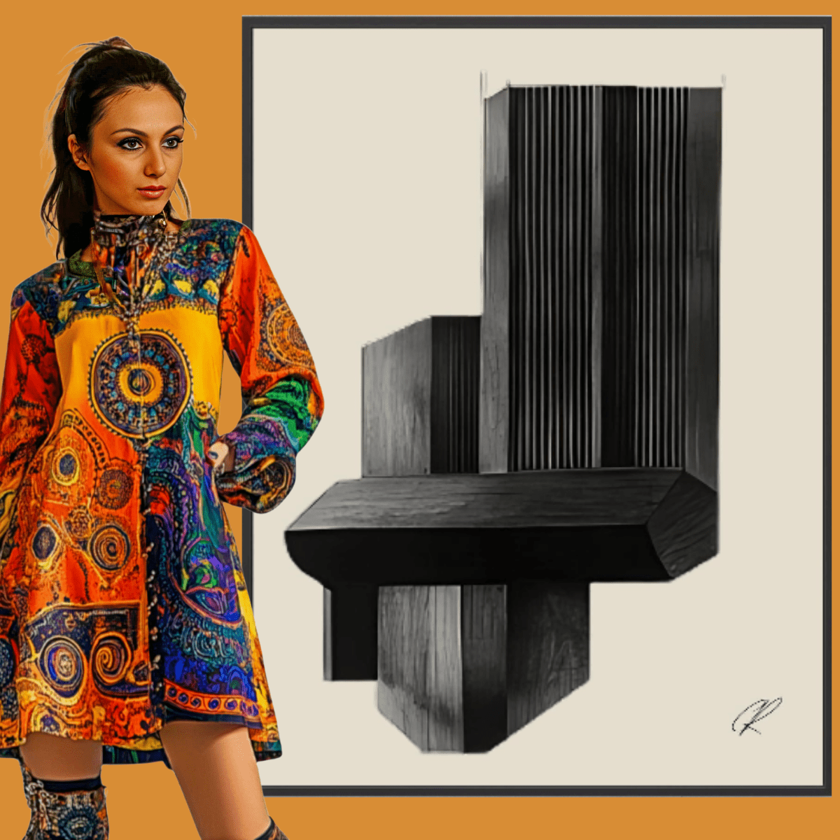 Canvas Print: Monolith Pulse Form – Contemporary Canvas Prints modern abstract canvas wall art by Rossetti Art – luxury interior design artwork for living room, bedroom, office – Architectural Abstract Print Black Wall Art Brutalist Canvas Print