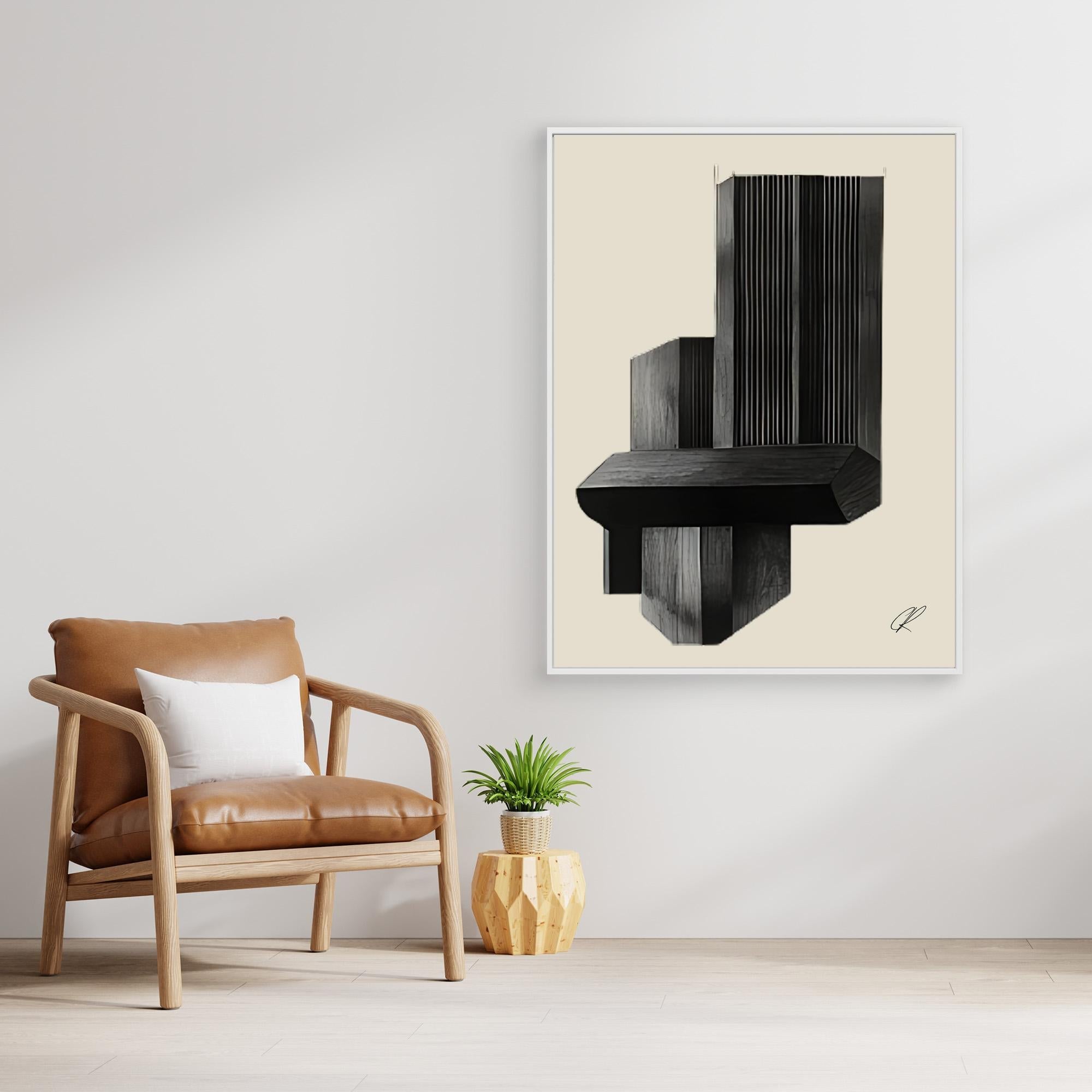 Canvas Print: Monolith Pulse Form – Contemporary Canvas Prints modern abstract canvas wall art by Rossetti Art – luxury interior design artwork for living room, bedroom, office – Architectural Abstract Print Black Wall Art Brutalist Canvas Print