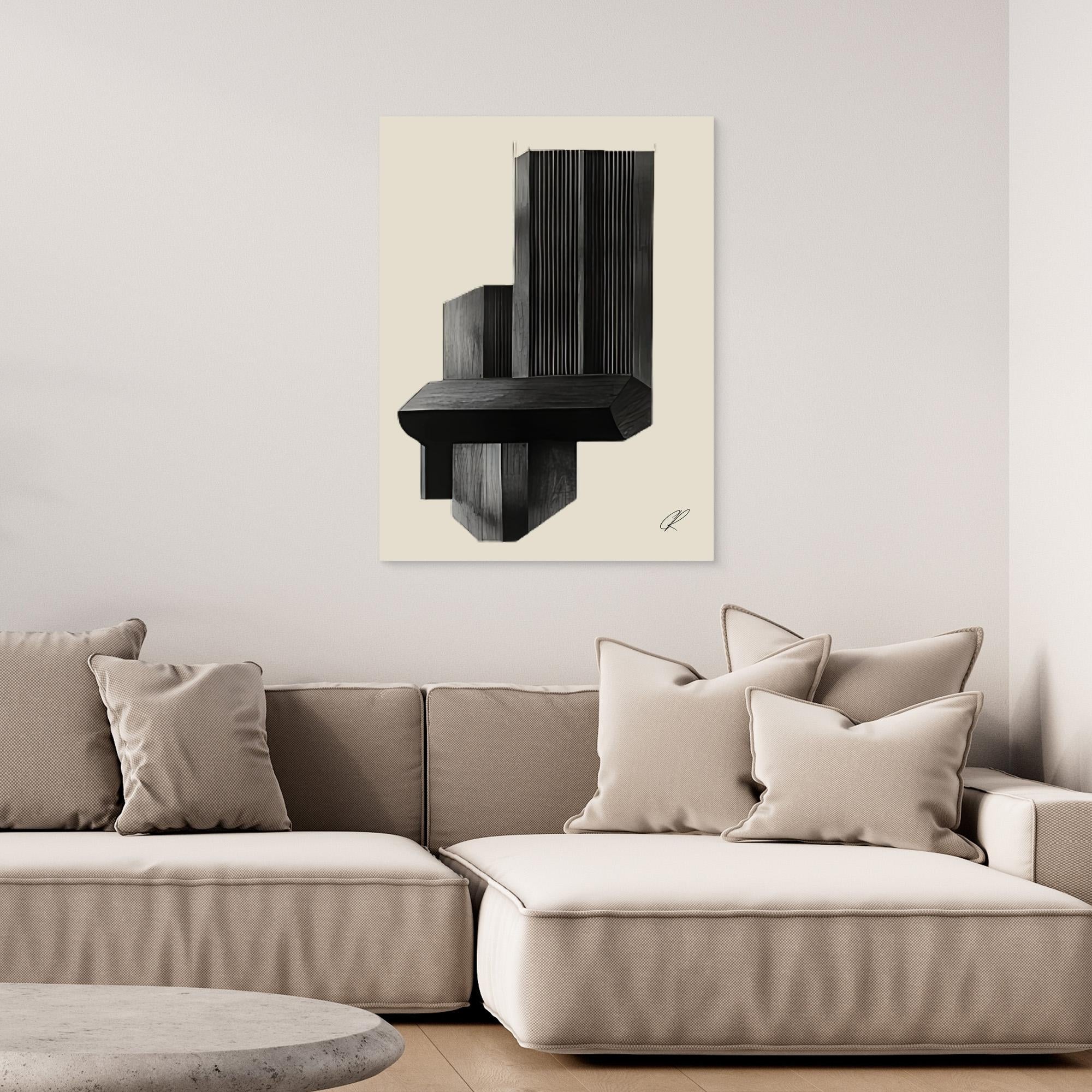 Canvas Print: Monolith Pulse Form – Contemporary Canvas Prints modern abstract canvas wall art by Rossetti Art – luxury interior design artwork for living room, bedroom, office – Architectural Abstract Print Black Wall Art Brutalist Canvas Print