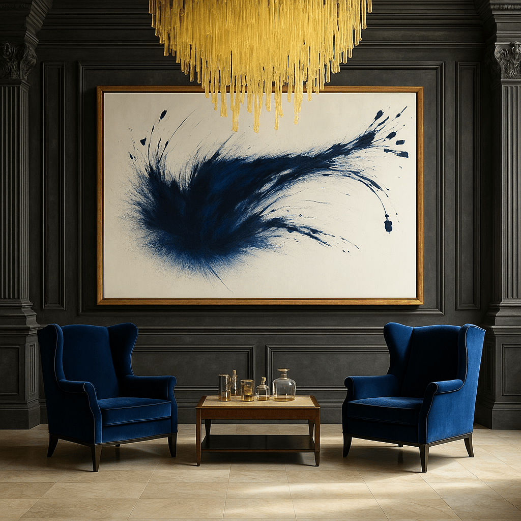 Canvas Print: Navy Ink Splash - Modern Abstract Wall Art modern abstract canvas wall art by Rossetti Art – luxury interior design artwork for living room, bedroom, office – contemporary art piece Contemporary Canvas Art Contemporary canvas print