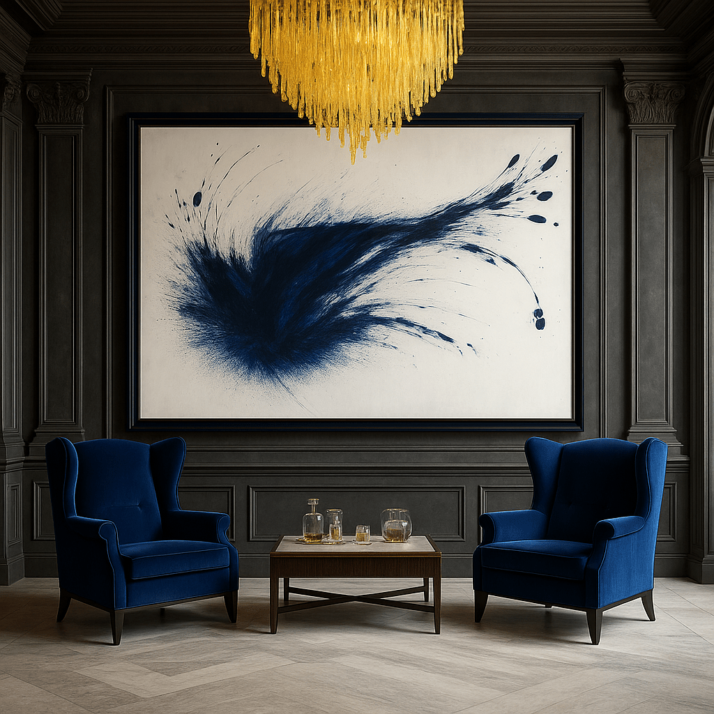 Canvas Print: Navy Ink Splash - Modern Abstract Wall Art modern abstract canvas wall art by Rossetti Art – luxury interior design artwork for living room, bedroom, office – contemporary art piece Contemporary Canvas Art Contemporary canvas print