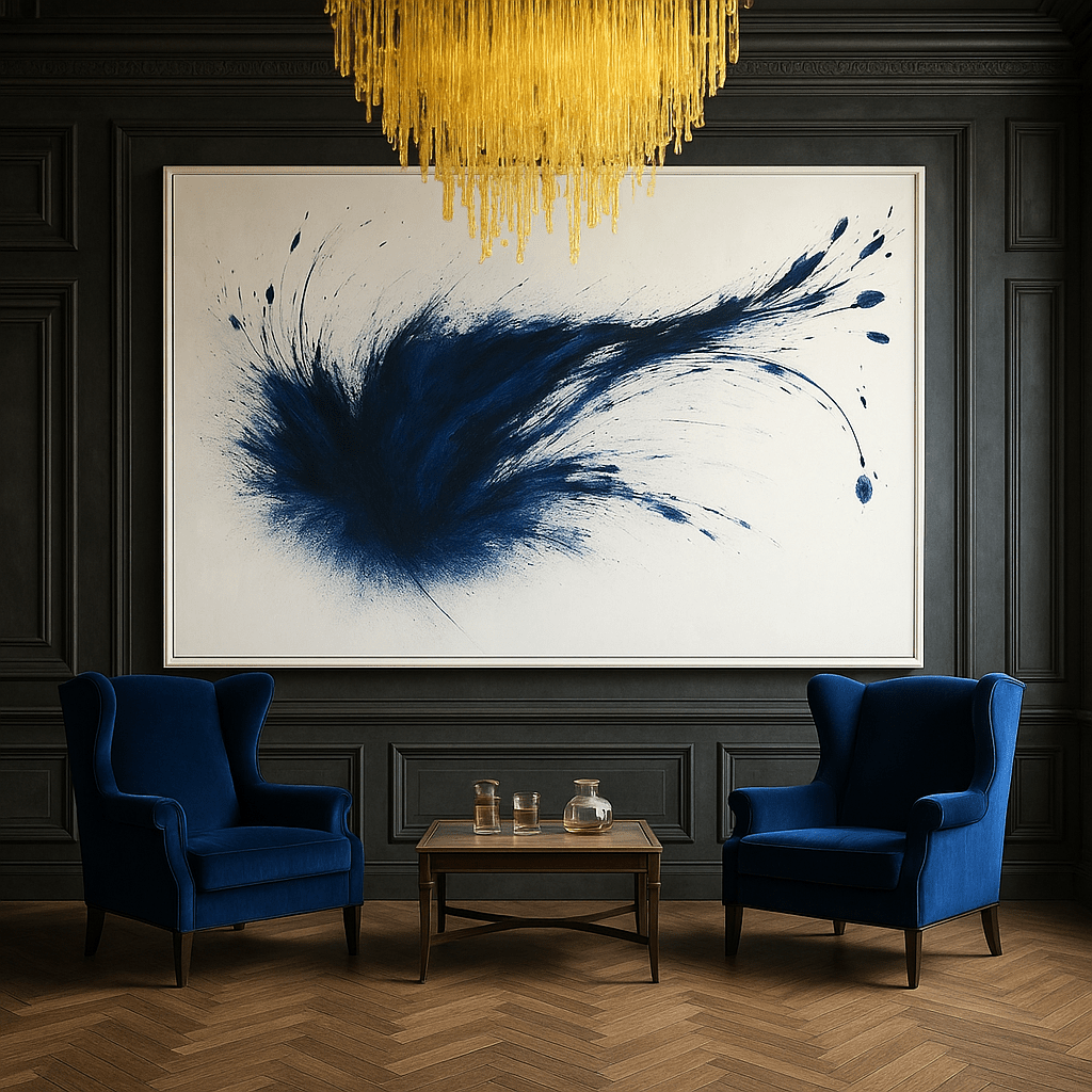 Canvas Print: Navy Ink Splash - Modern Abstract Wall Art modern abstract canvas wall art by Rossetti Art – luxury interior design artwork for living room, bedroom, office – contemporary art piece Contemporary Canvas Art Contemporary canvas print
