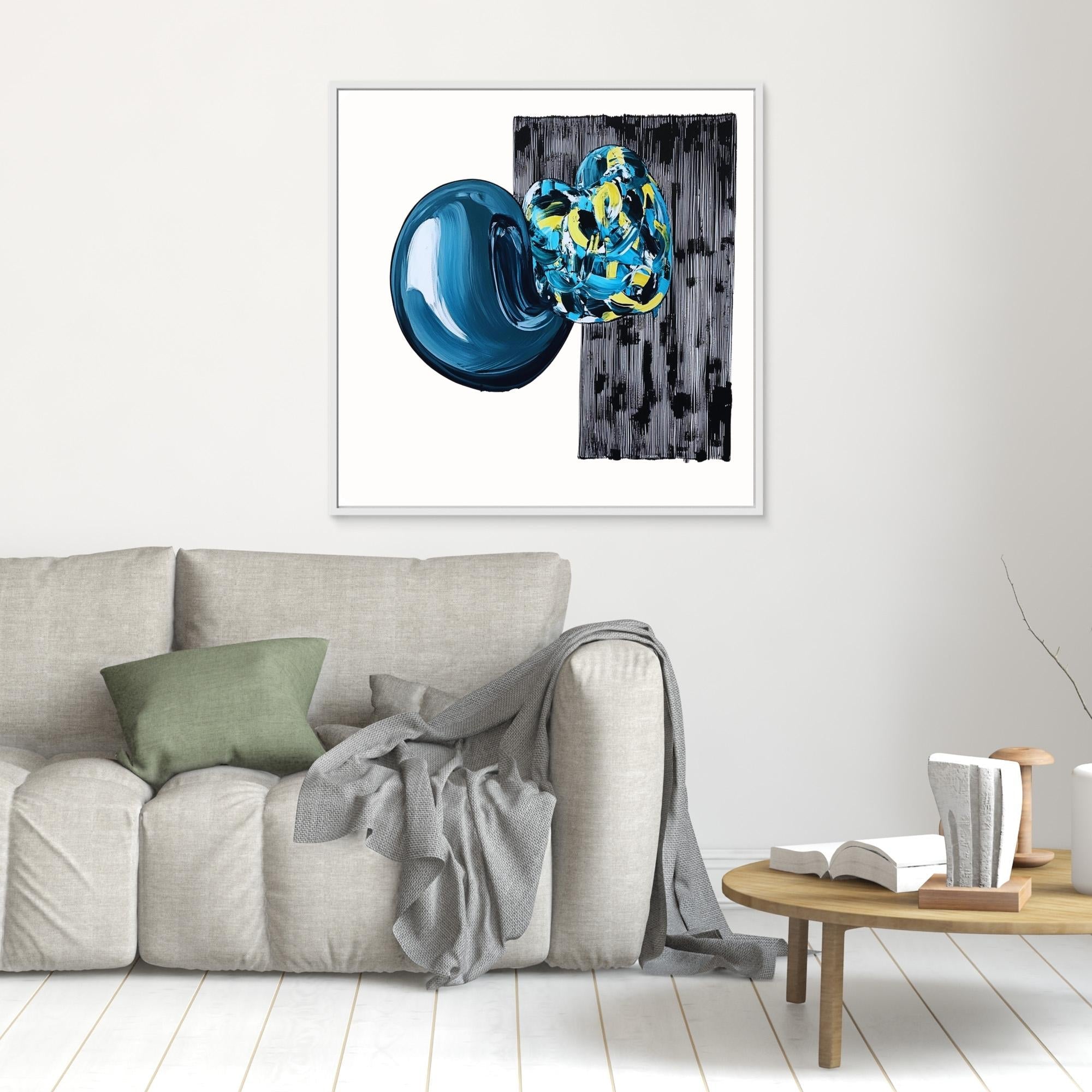 Canvas Print : Neo - Abstract Geometry | Modern Handmade Wall Art Print modern abstract canvas wall art by Rossetti Art – luxury interior design artwork for living room, bedroom, office – artistic home decor black and white wall art blue and yellow painting