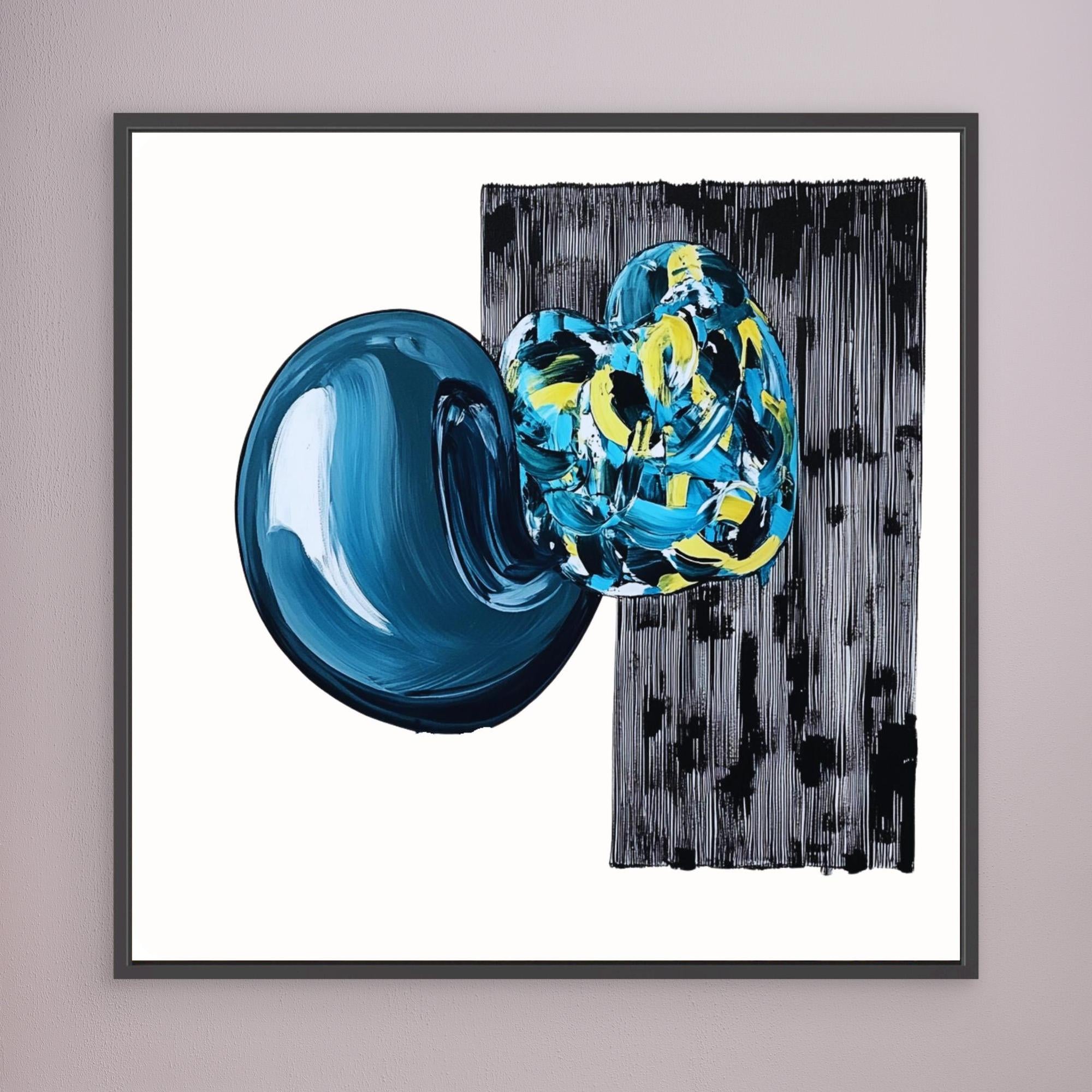 Canvas Print : Neo - Abstract Geometry | Modern Handmade Wall Art Print modern abstract canvas wall art by Rossetti Art – luxury interior design artwork for living room, bedroom, office – artistic home decor black and white wall art blue and yellow painting