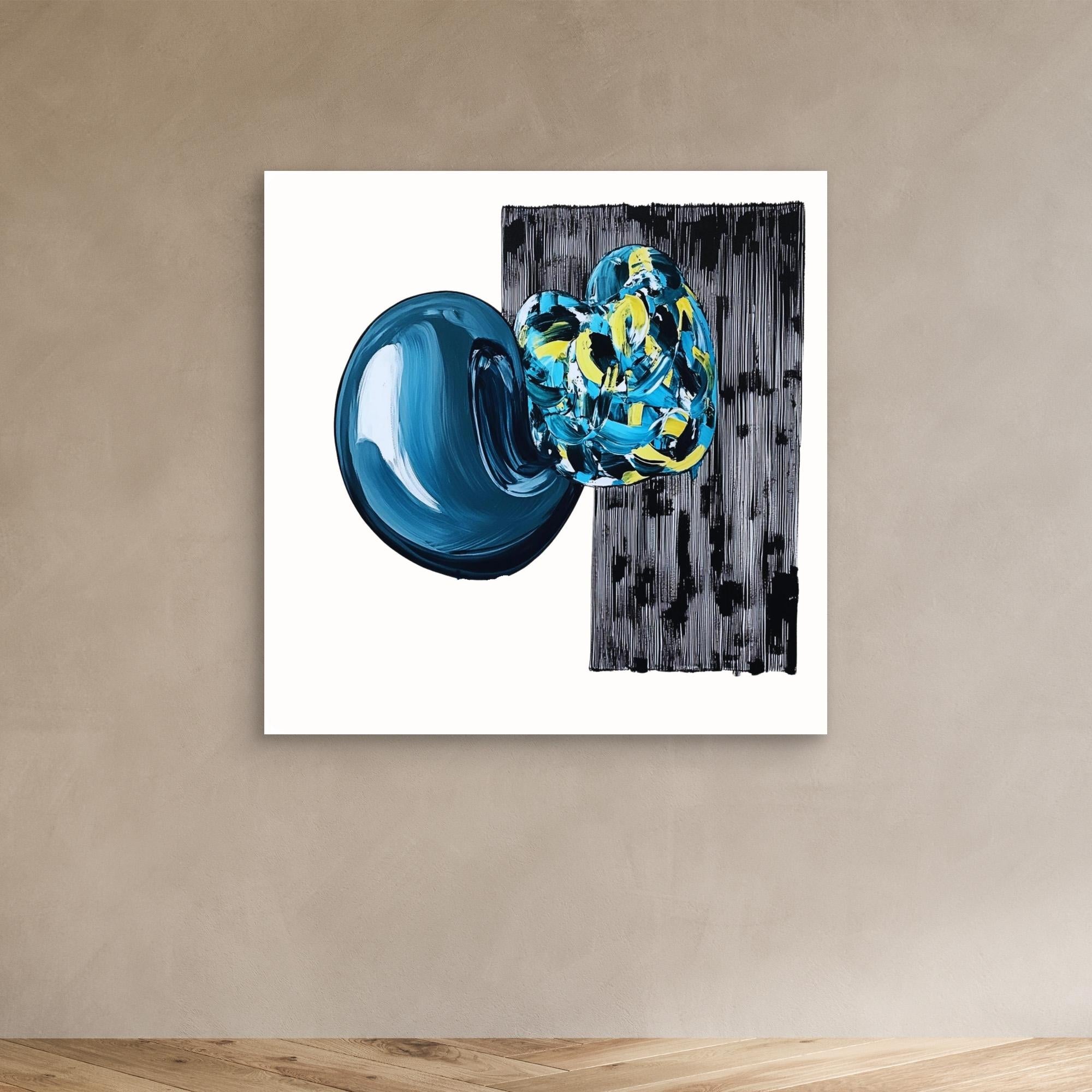 Canvas Print : Neo - Abstract Geometry | Modern Handmade Wall Art Print modern abstract canvas wall art by Rossetti Art – luxury interior design artwork for living room, bedroom, office – artistic home decor black and white wall art blue and yellow painting