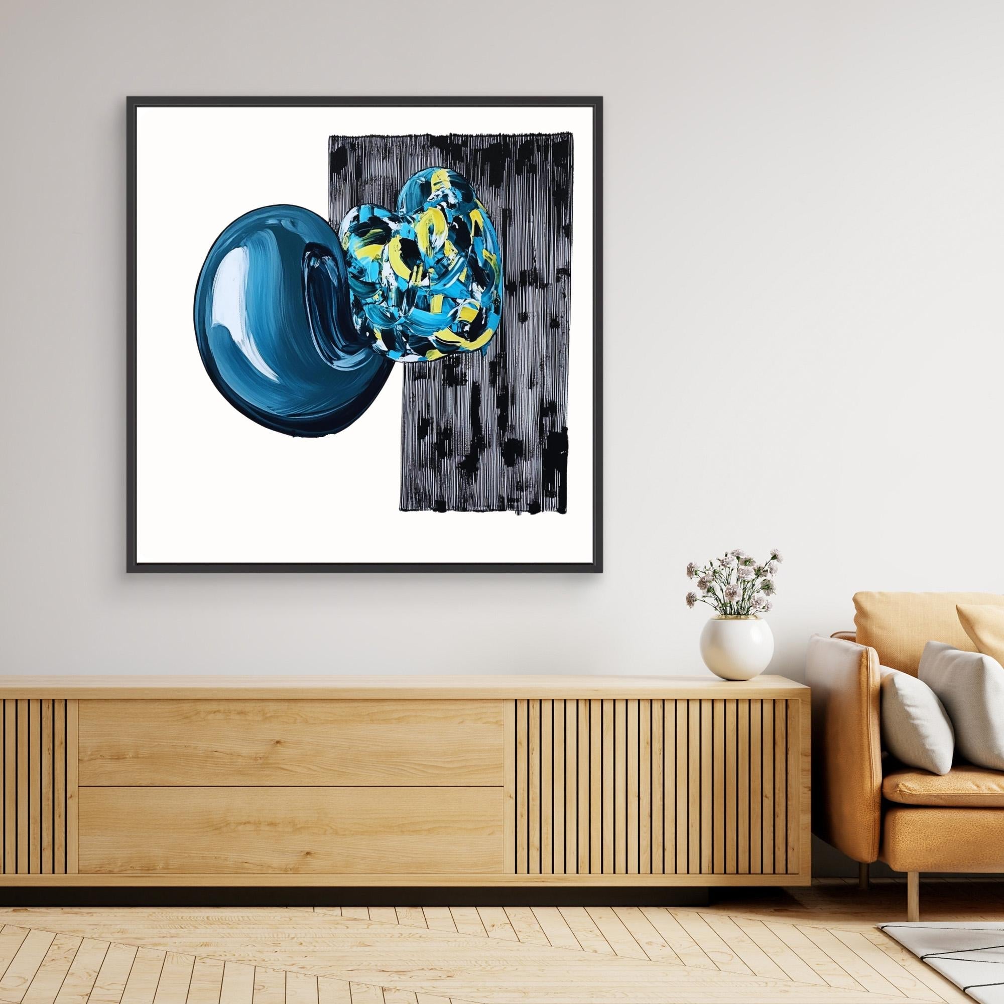 Canvas Print : Neo - Abstract Geometry | Modern Handmade Wall Art Print modern abstract canvas wall art by Rossetti Art – luxury interior design artwork for living room, bedroom, office – artistic home decor black and white wall art blue and yellow painting