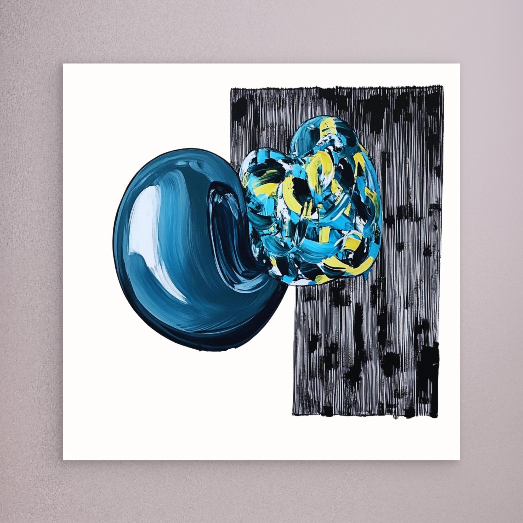 Canvas Print : Neo - Abstract Geometry | Modern Handmade Wall Art Print modern abstract canvas wall art by Rossetti Art – luxury interior design artwork for living room, bedroom, office – artistic home decor black and white wall art blue and yellow painting