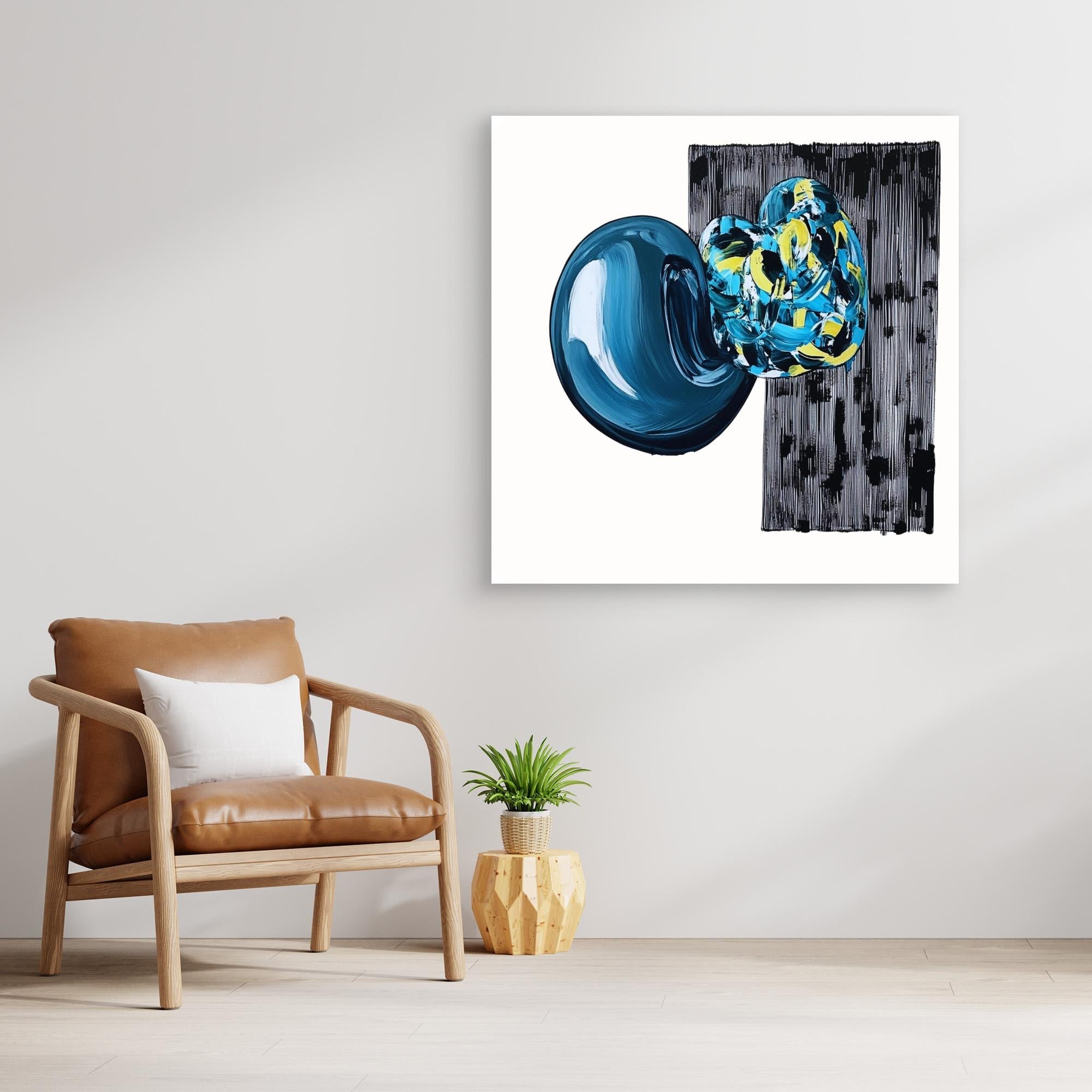 Canvas Print : Neo - Abstract Geometry | Modern Handmade Wall Art Print modern abstract canvas wall art by Rossetti Art – luxury interior design artwork for living room, bedroom, office – artistic home decor black and white wall art blue and yellow painting