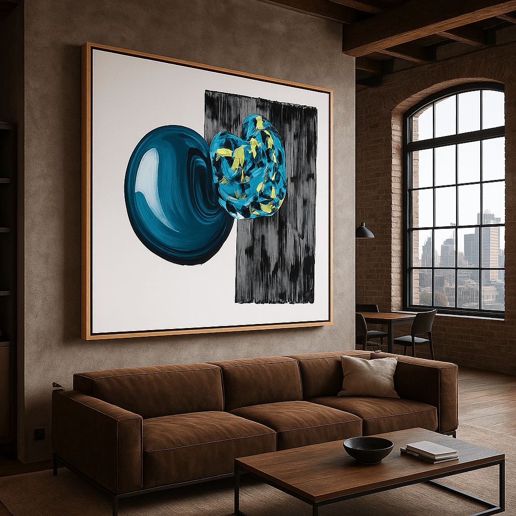 Canvas Print : Neo - Abstract Geometry | Modern Handmade Wall Art Print modern abstract canvas wall art by Rossetti Art – luxury interior design artwork for living room, bedroom, office – artistic home decor black and white wall art blue and yellow painting