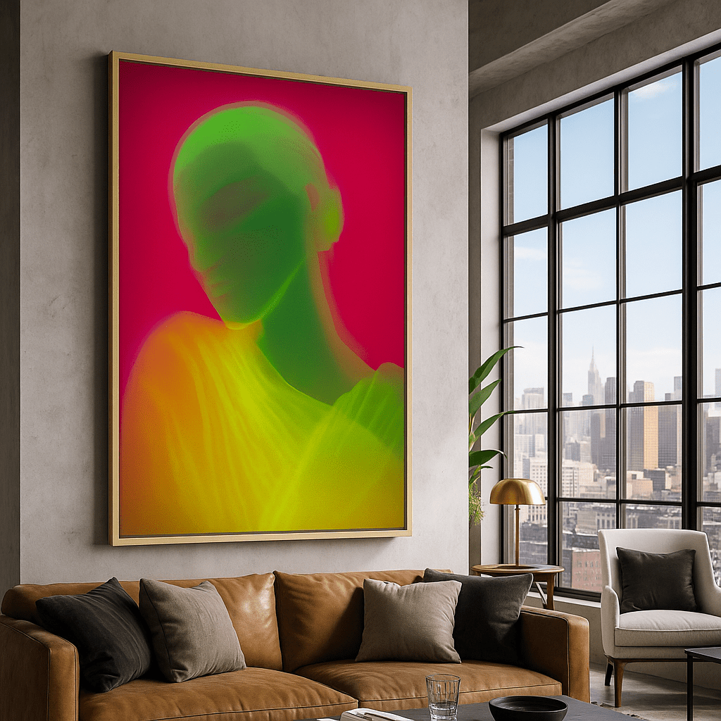 Canvas Print : Neon Serenity Female – Modern Abstract Portrait Canvas Wall Art - Chiara Rossetti