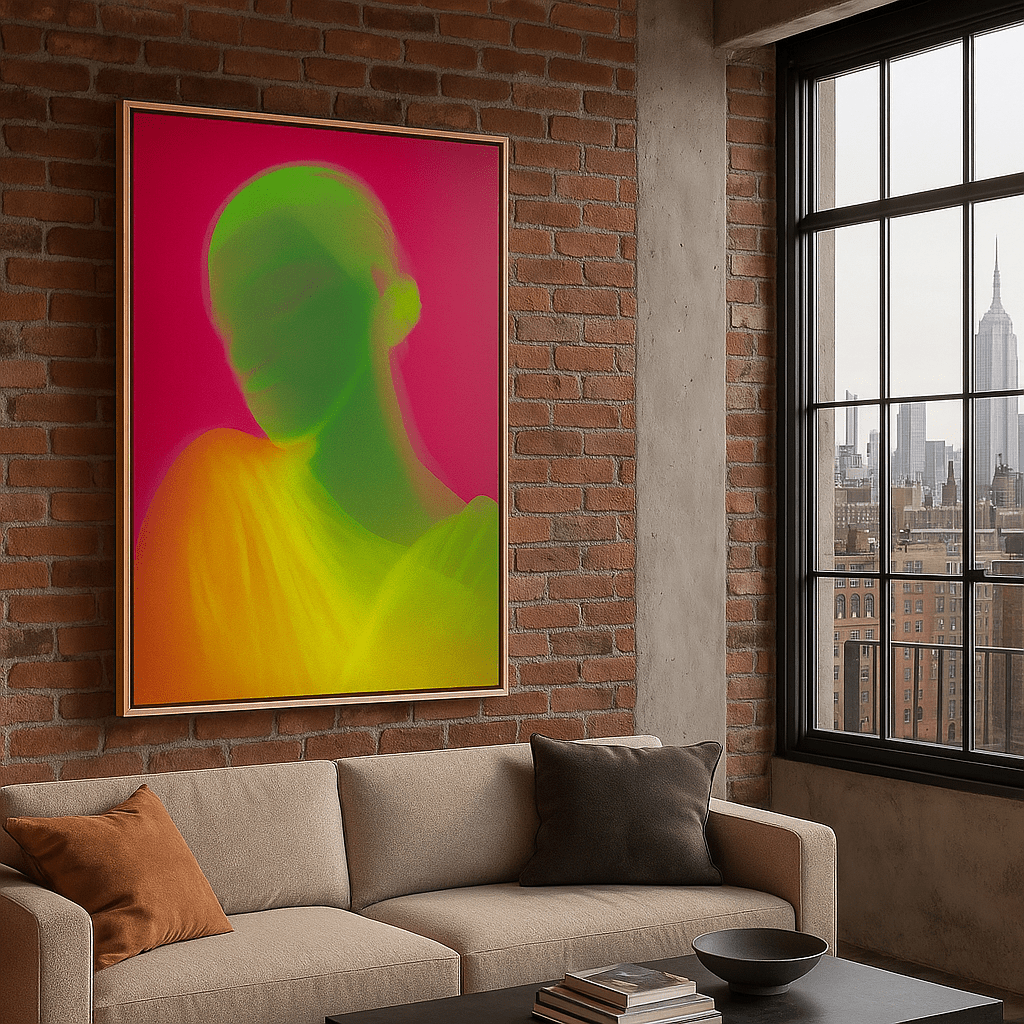 Canvas Print : Neon Serenity Female – Modern Abstract Portrait Canvas Wall Art - Chiara Rossetti