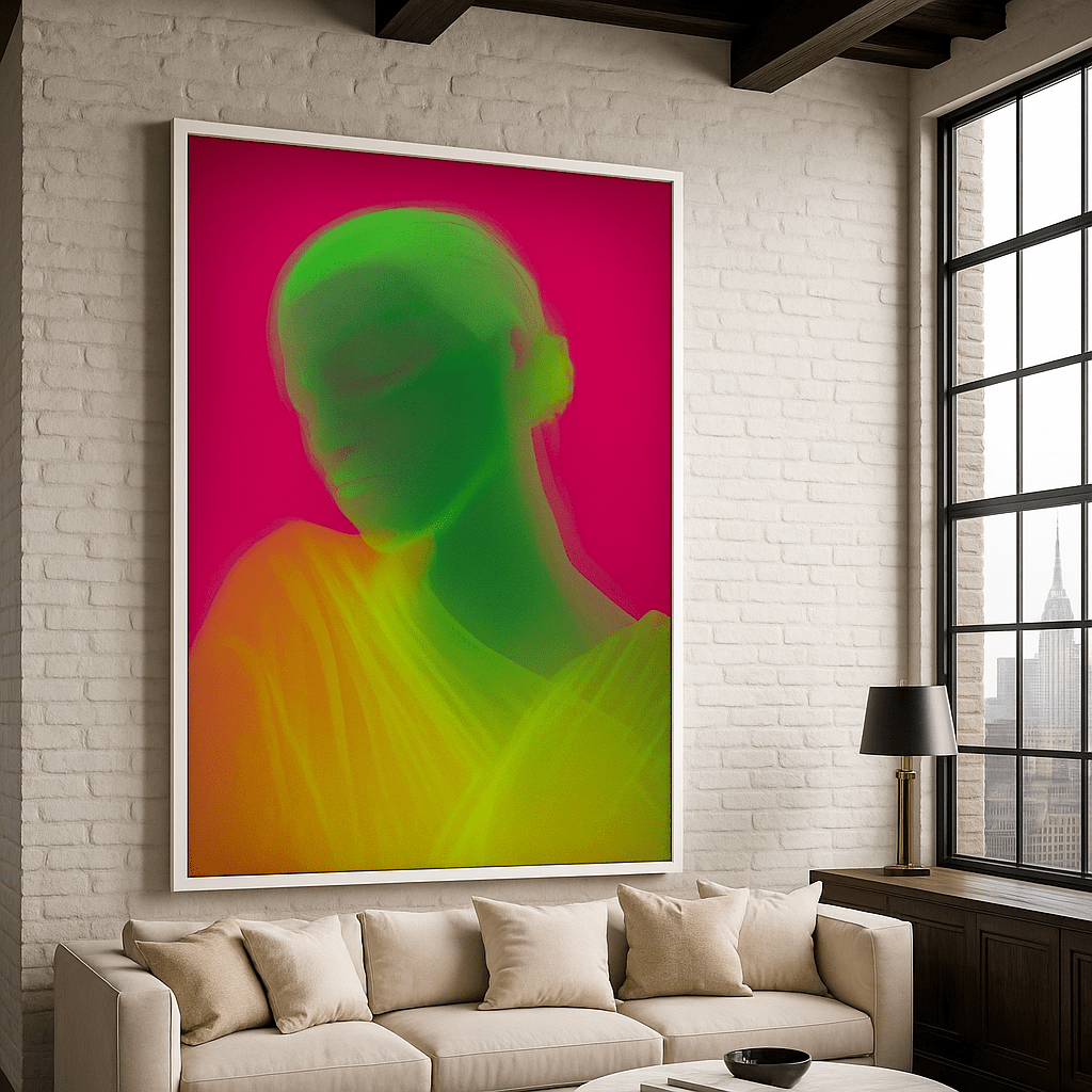 Canvas Print : Neon Serenity Female – Modern Abstract Portrait Canvas Wall Art - Chiara Rossetti