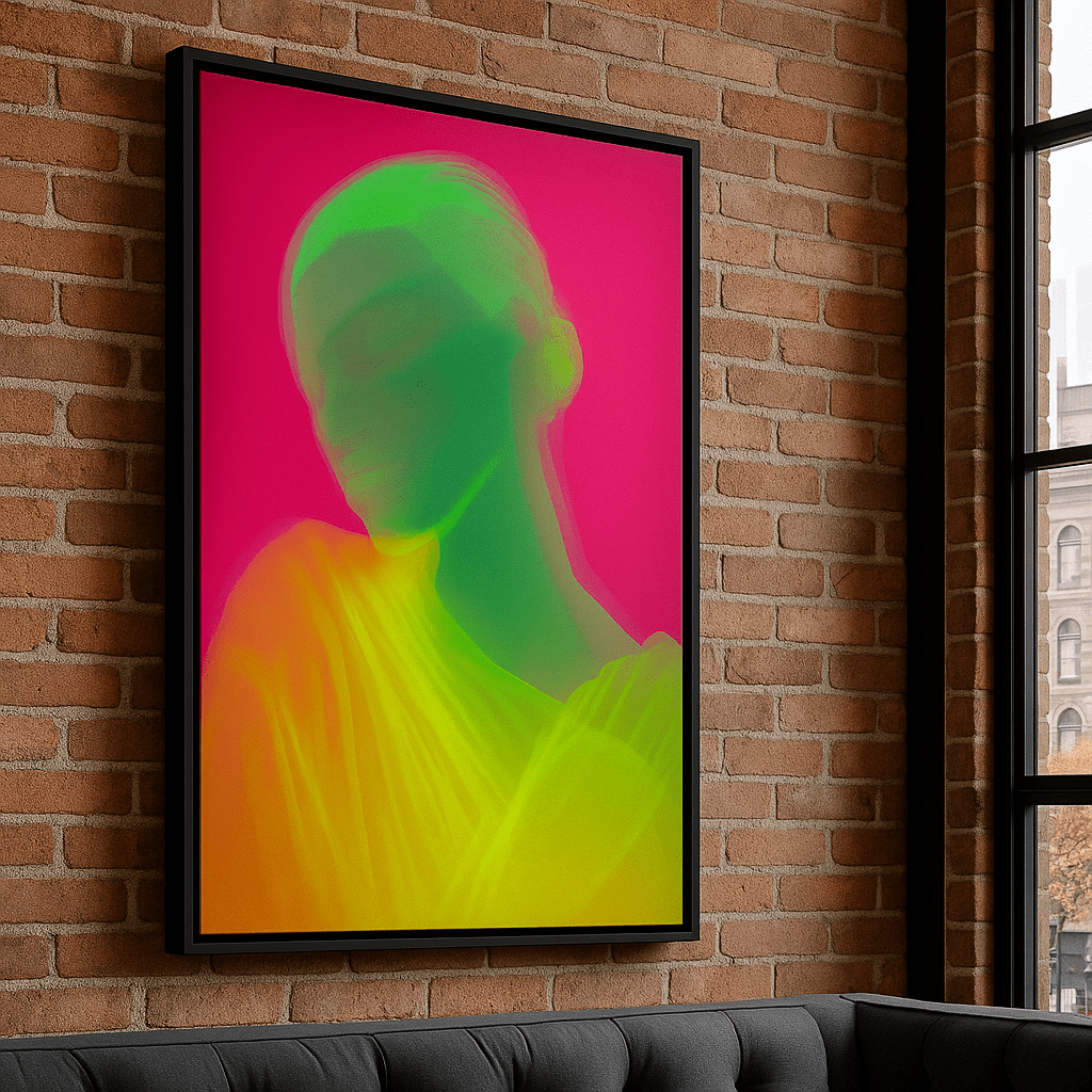 Canvas Print : Neon Serenity Female – Modern Abstract Portrait Canvas Wall Art - Chiara Rossetti