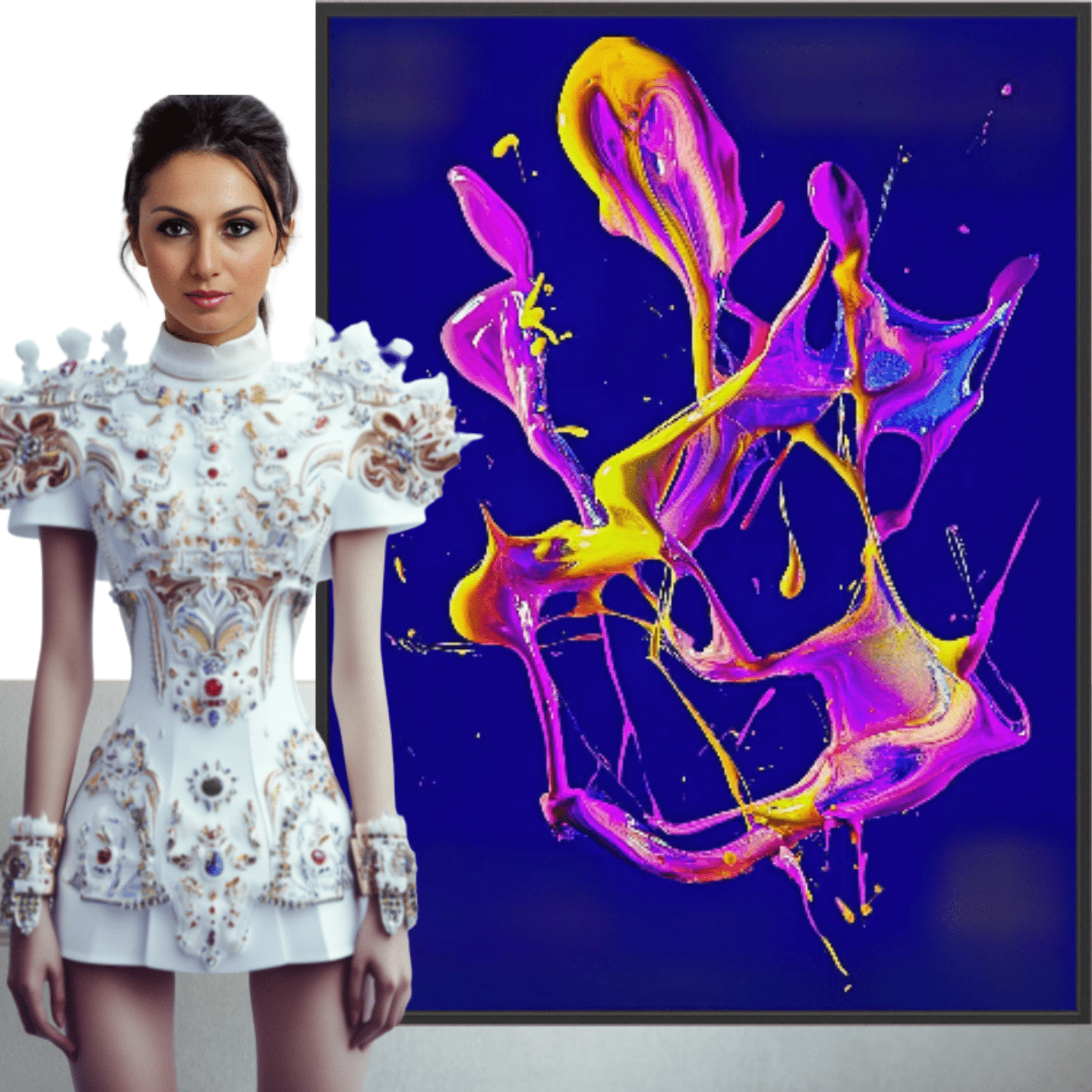 Canvas Print: "Neon Splash" - Abstract Fluid Energy Wall Art modern abstract canvas wall art by Rossetti Art – luxury interior design artwork for living room, bedroom, office – Dynamic neon statement artwork Neon splash abstract canvas print Vibrant fluid color explosion painting