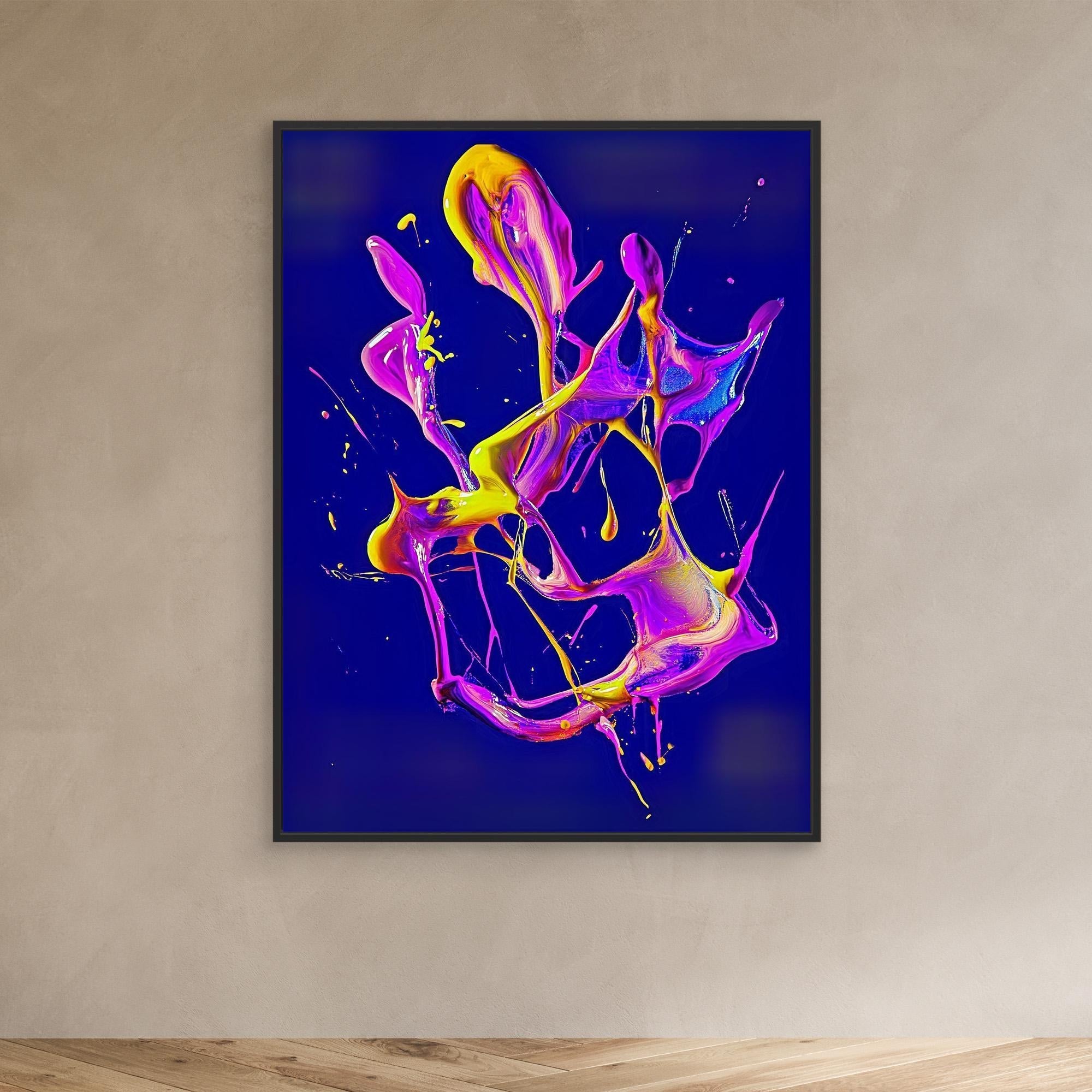 Canvas Print: "Neon Splash" - Abstract Fluid Energy Wall Art modern abstract canvas wall art by Rossetti Art – luxury interior design artwork for living room, bedroom, office – Dynamic neon statement artwork Neon splash abstract canvas print Vibrant fluid color explosion painting