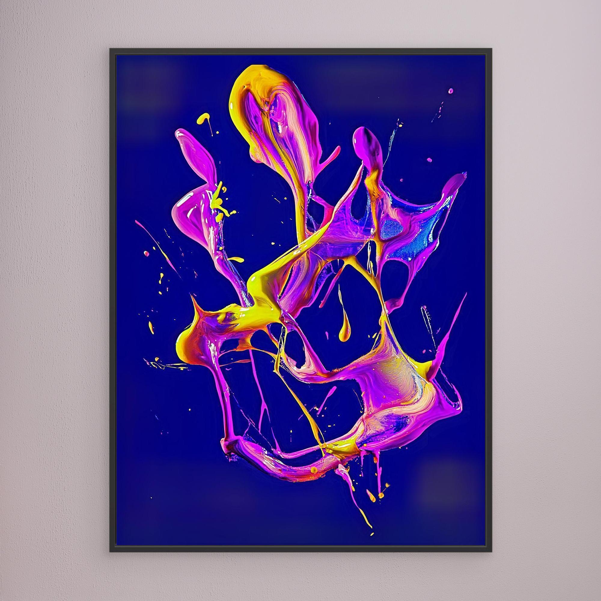 Canvas Print: "Neon Splash" - Abstract Fluid Energy Wall Art modern abstract canvas wall art by Rossetti Art – luxury interior design artwork for living room, bedroom, office – Dynamic neon statement artwork Neon splash abstract canvas print Vibrant fluid color explosion painting