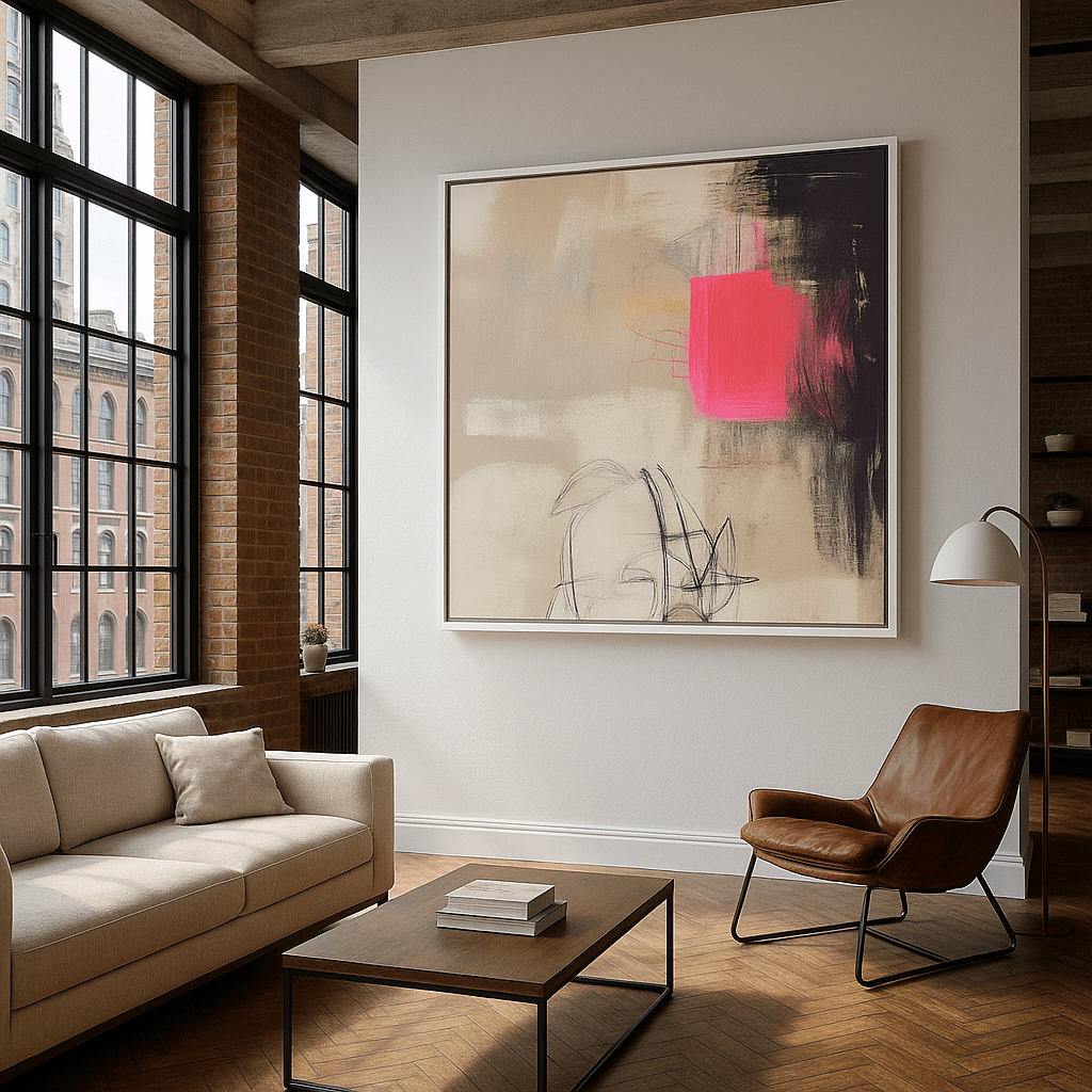 Canvas Print : "Neon Whispers" modern abstract canvas wall art by Rossetti Art – luxury interior design artwork for living room, bedroom, office – Black And White Art Black and white artwork black and white canvas