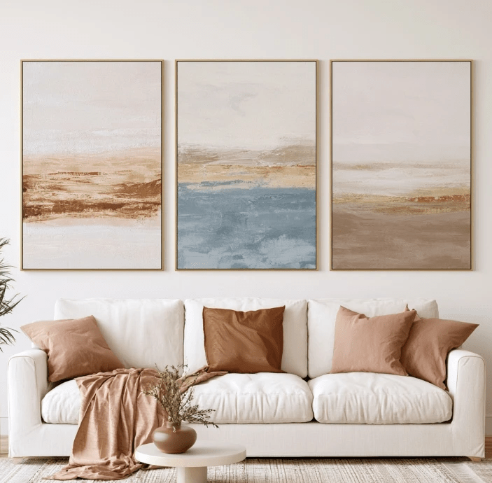 Neutral Coastal Wall Art – Soft Shoreline canvas print set of 3 by Rossetti Art