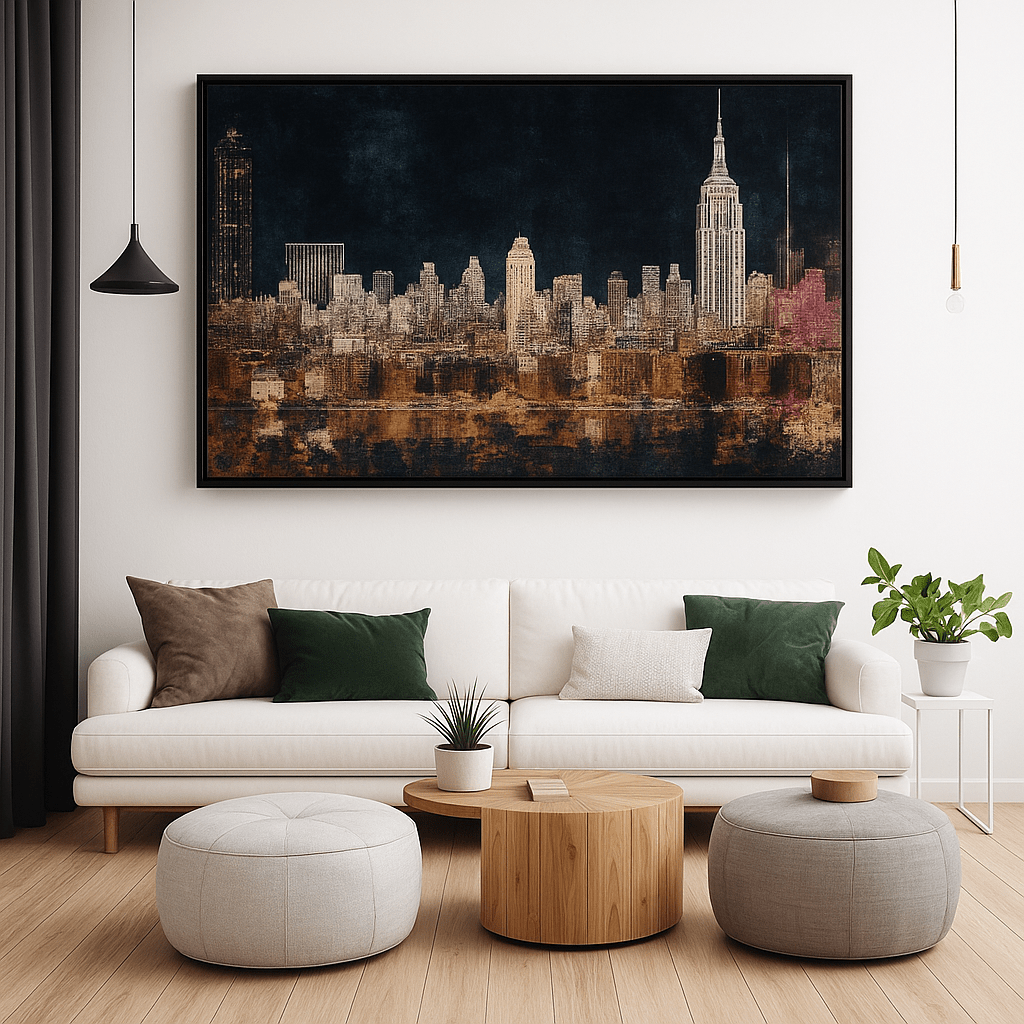 Canvas Print: New York Skyline Canvas Wall Art – Empire State Building at Night modern abstract canvas wall art by Rossetti Art – luxury interior design artwork for living room, bedroom, office – city skyline print Contemporary Art for Sale contemporary art piece