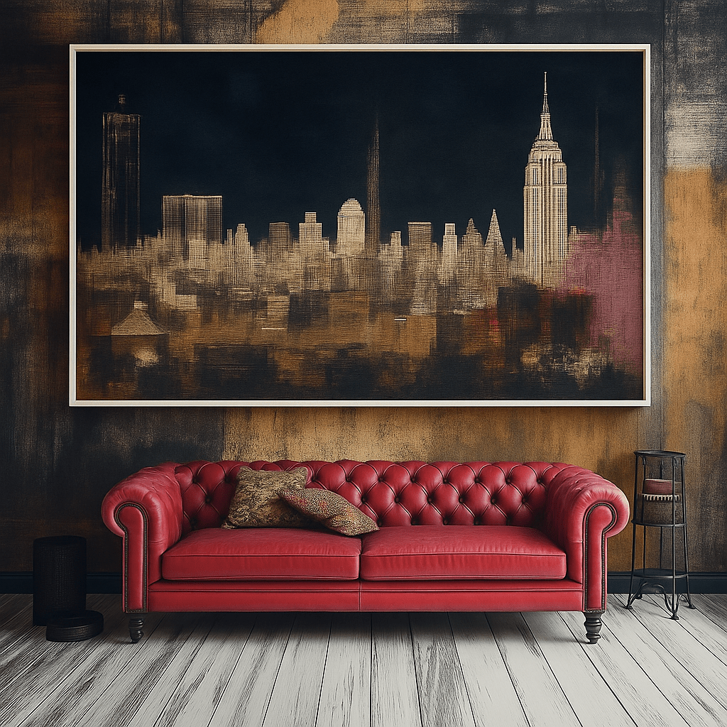 Canvas Print: New York Skyline Canvas Wall Art – Empire State Building at Night modern abstract canvas wall art by Rossetti Art – luxury interior design artwork for living room, bedroom, office – city skyline print Contemporary Art for Sale contemporary art piece
