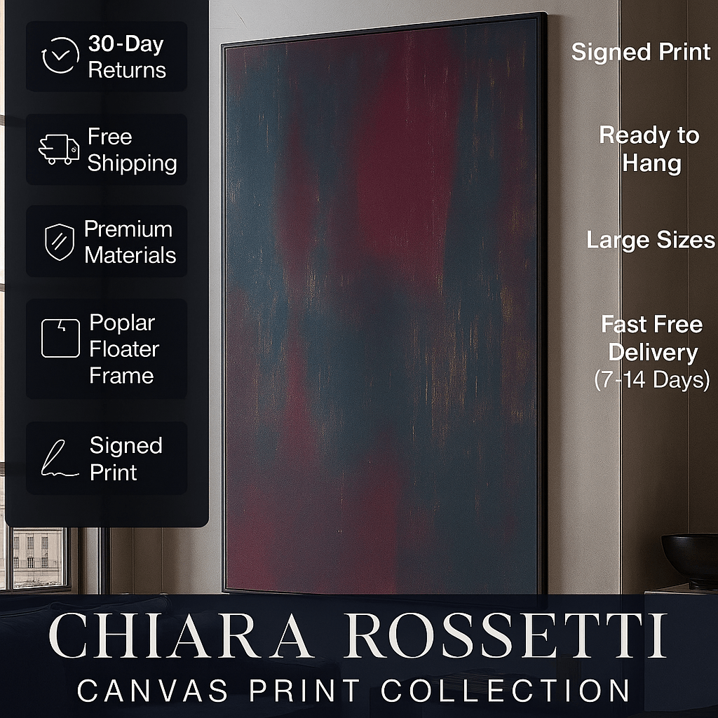Canvas Print : Nocturne Glow: Abstract Canvas Art in Deep Red and Blue Tones - Chiara Rossetti