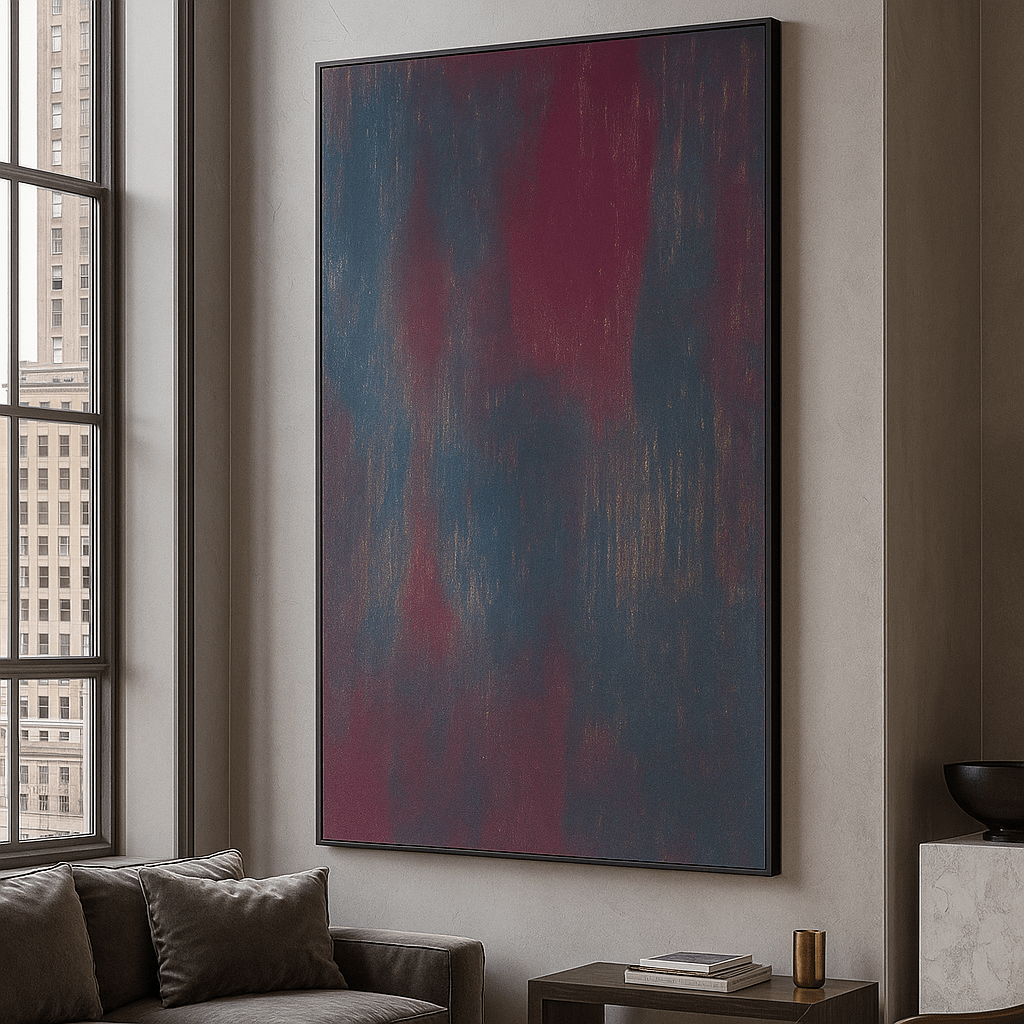 Canvas Print : Nocturne Glow: Abstract Canvas Art in Deep Red and Blue Tones - Chiara Rossetti