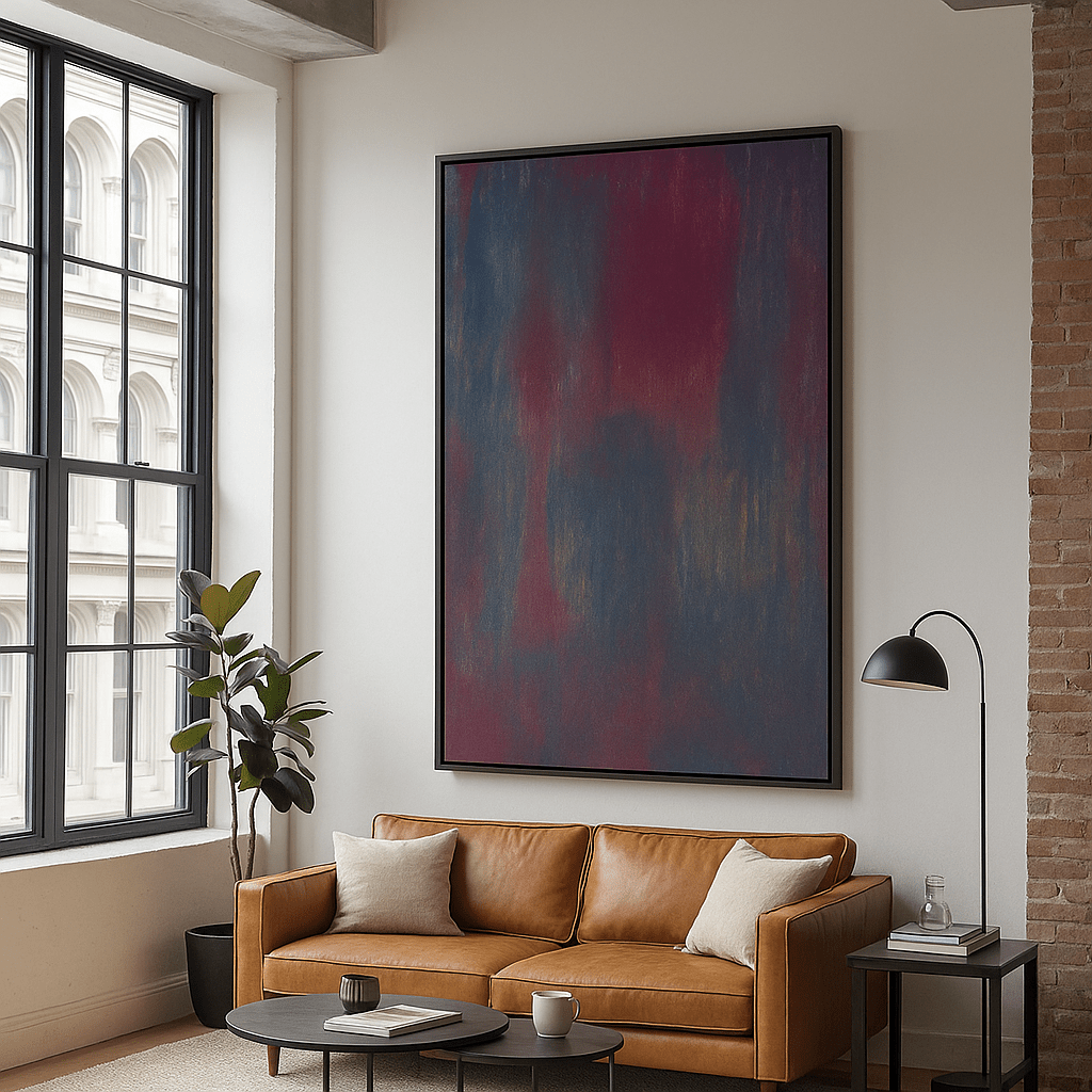 Canvas Print : Nocturne Glow: Abstract Canvas Art in Deep Red and Blue Tones - Chiara Rossetti