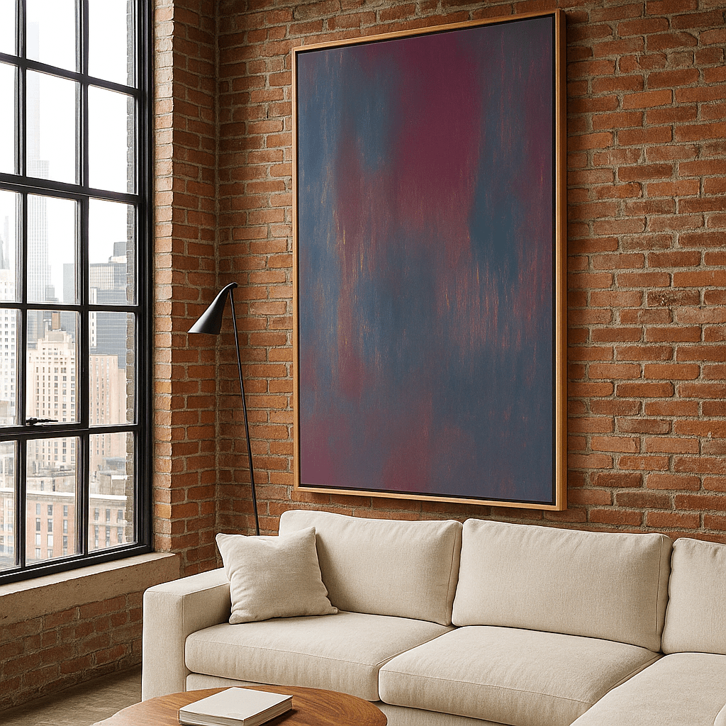 Canvas Print : Nocturne Glow: Abstract Canvas Art in Deep Red and Blue Tones - Chiara Rossetti