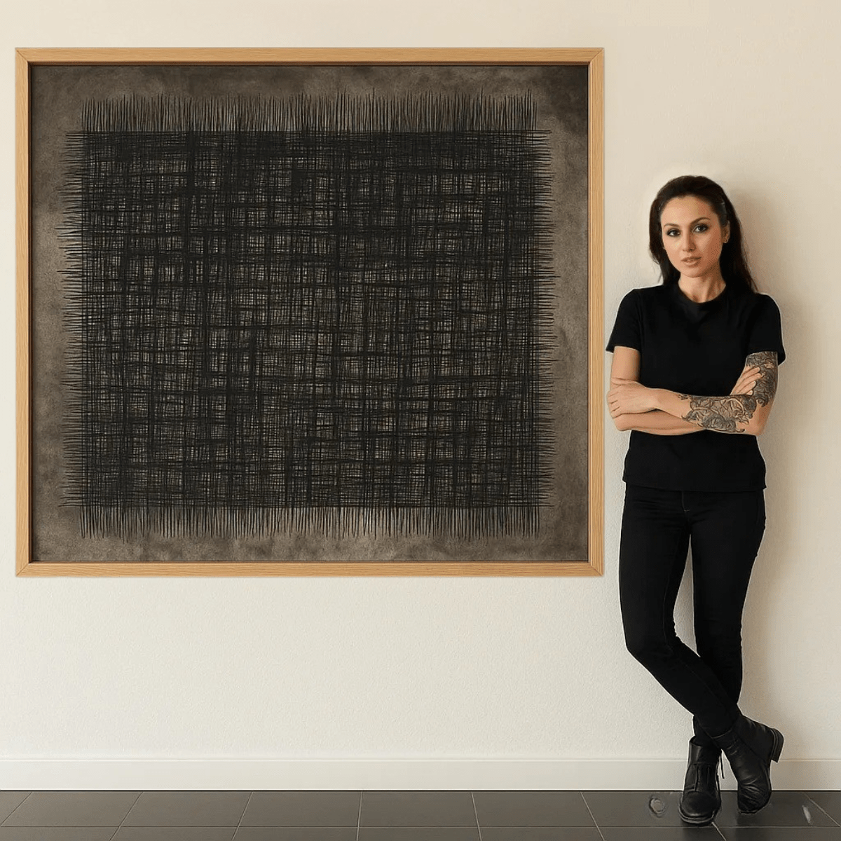 Canvas Print : Noir Weave – Abstract Line Art Canvas Wall Decor - Chiara Rossetti