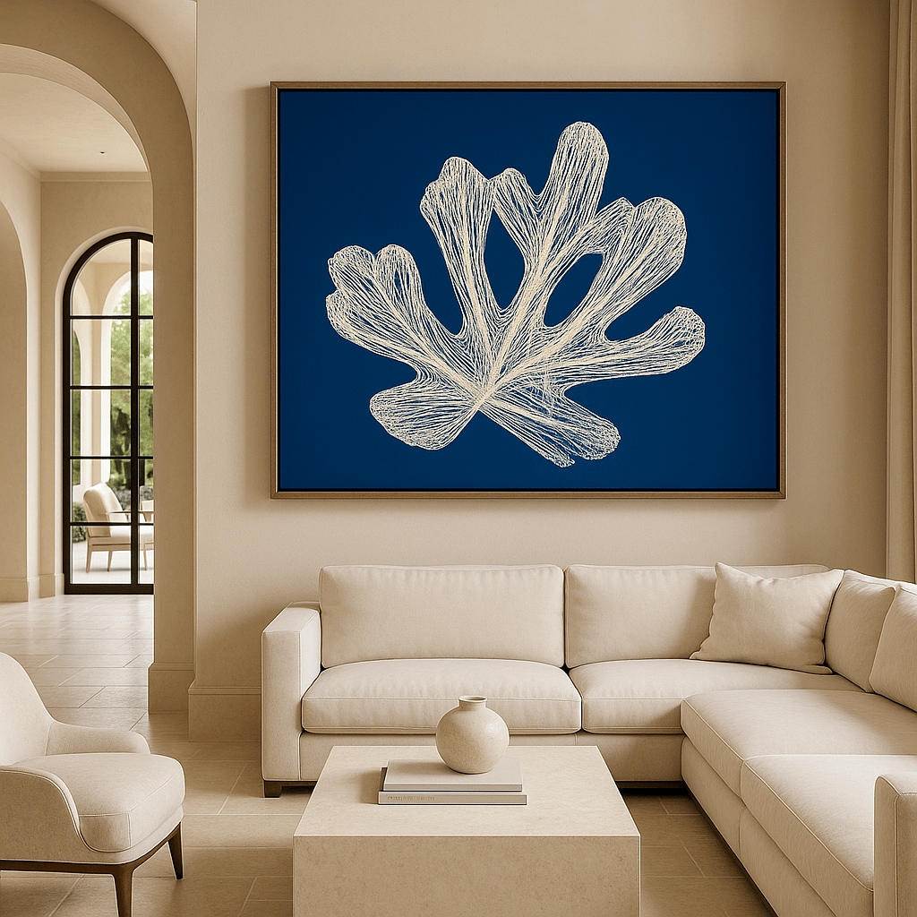 Canvas Print: Ocean Coral Elegance – Blue Nautical Prints Art modern abstract canvas wall art by Rossetti Art – luxury interior design artwork for living room, bedroom, office – contemporary art piece Contemporary Canvas Art Contemporary canvas print