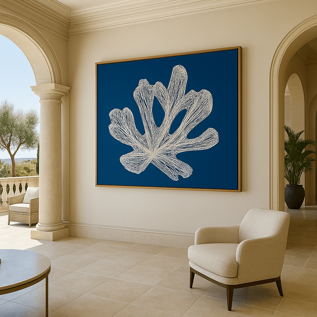 Canvas Print: Ocean Coral Elegance – Blue Nautical Prints Art modern abstract canvas wall art by Rossetti Art – luxury interior design artwork for living room, bedroom, office – contemporary art piece Contemporary Canvas Art Contemporary canvas print