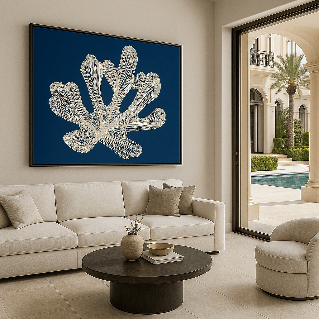 Canvas Print: Ocean Coral Elegance – Blue Nautical Prints Art modern abstract canvas wall art by Rossetti Art – luxury interior design artwork for living room, bedroom, office – contemporary art piece Contemporary Canvas Art Contemporary canvas print