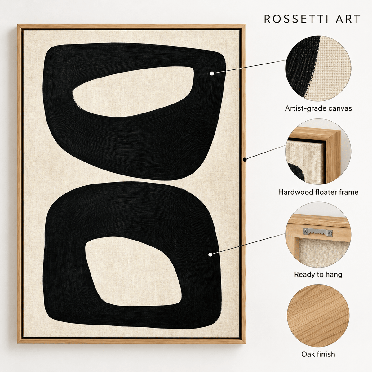 Organic Modern Wall Art – Twin Windows, stacked ring artwork by Rossetti Art