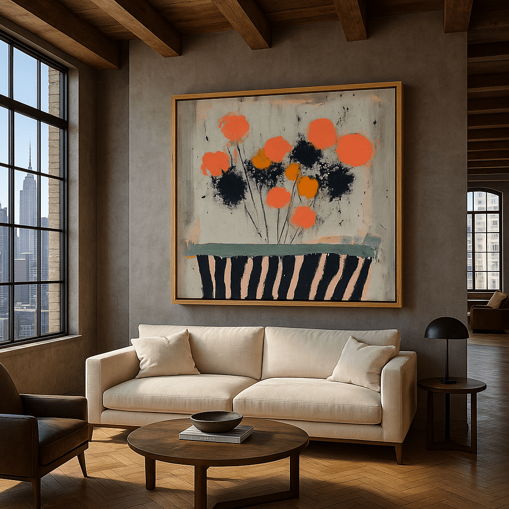 Canvas Print : "Peach Blossom Whimsy" - Abstract Floral Wall Art modern abstract canvas wall art by Rossetti Art – luxury interior design artwork for living room, bedroom, office – contemporary art piece Contemporary Canvas Art Contemporary canvas print