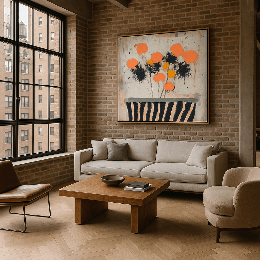 Canvas Print : "Peach Blossom Whimsy" - Abstract Floral Wall Art modern abstract canvas wall art by Rossetti Art – luxury interior design artwork for living room, bedroom, office – contemporary art piece Contemporary Canvas Art Contemporary canvas print