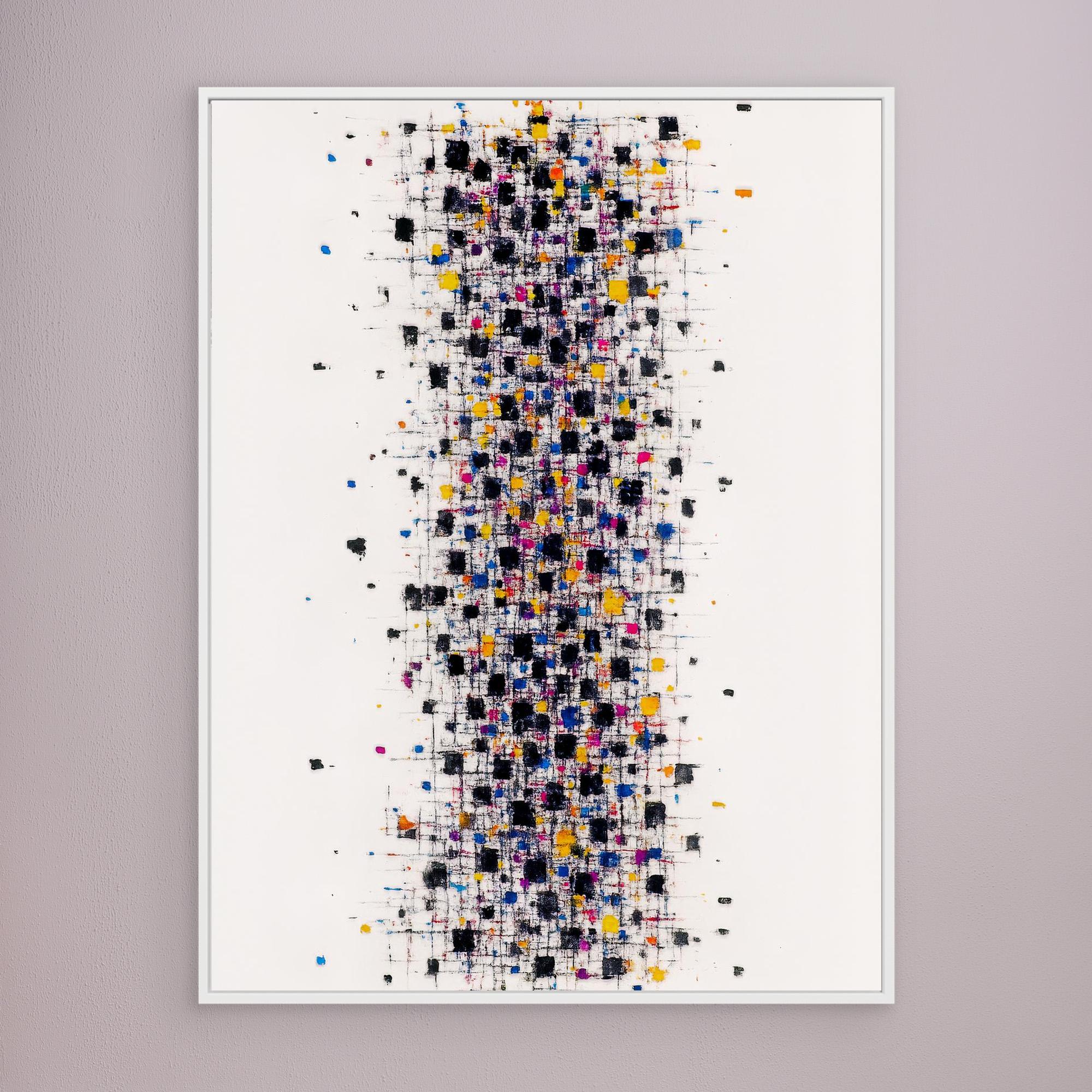 Canvas Print: “Pixel Bloom” – Abstract Grid Art modern abstract canvas wall art by Rossetti Art – luxury interior design artwork for living room, bedroom, office – Abstract Grid Art Color Dot Canvas