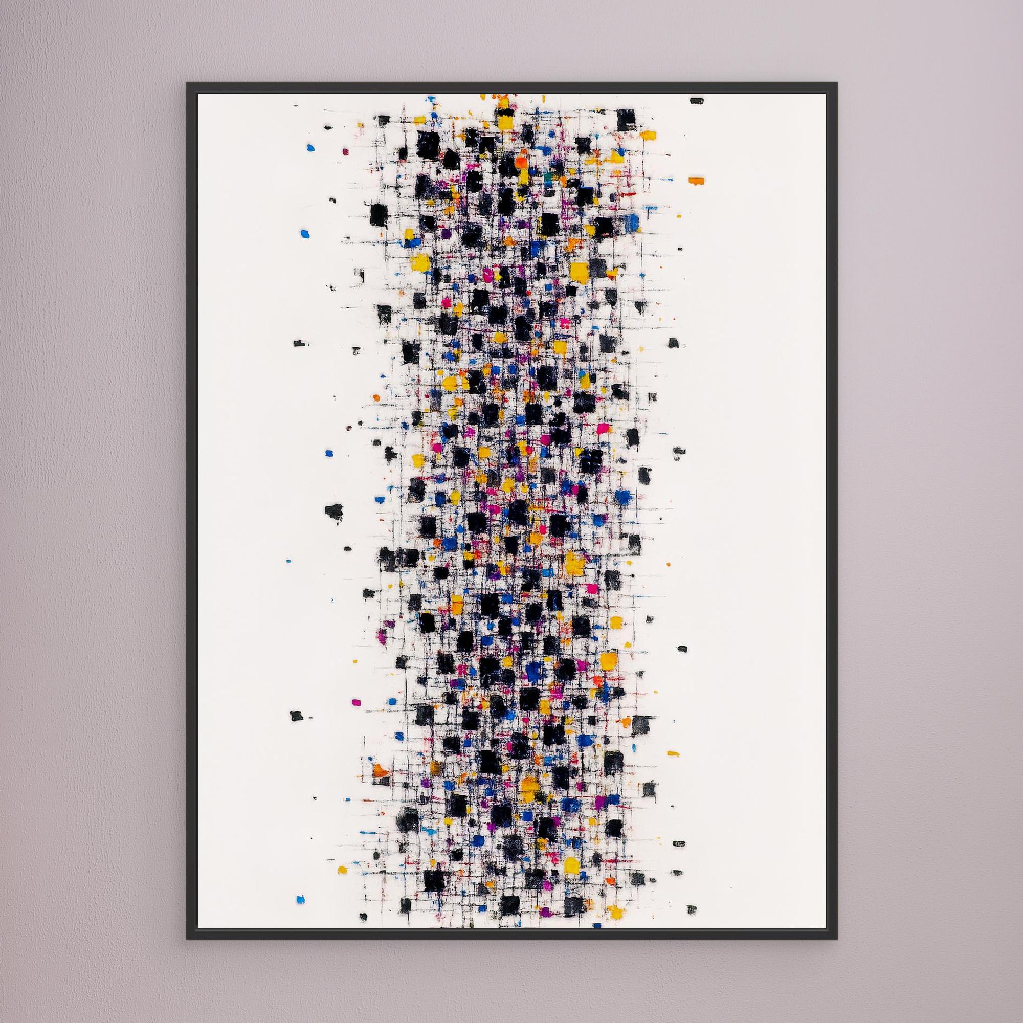 Canvas Print: “Pixel Bloom” – Abstract Grid Art modern abstract canvas wall art by Rossetti Art – luxury interior design artwork for living room, bedroom, office – Abstract Grid Art Color Dot Canvas