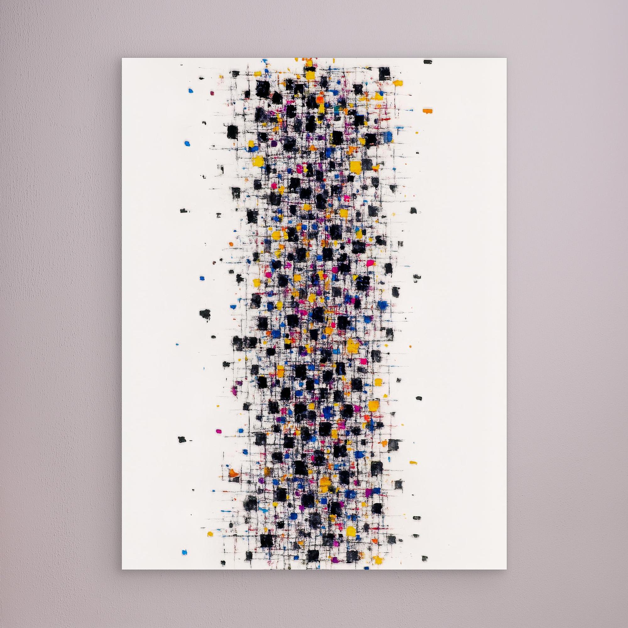 Canvas Print: “Pixel Bloom” – Abstract Grid Art modern abstract canvas wall art by Rossetti Art – luxury interior design artwork for living room, bedroom, office – Abstract Grid Art Color Dot Canvas