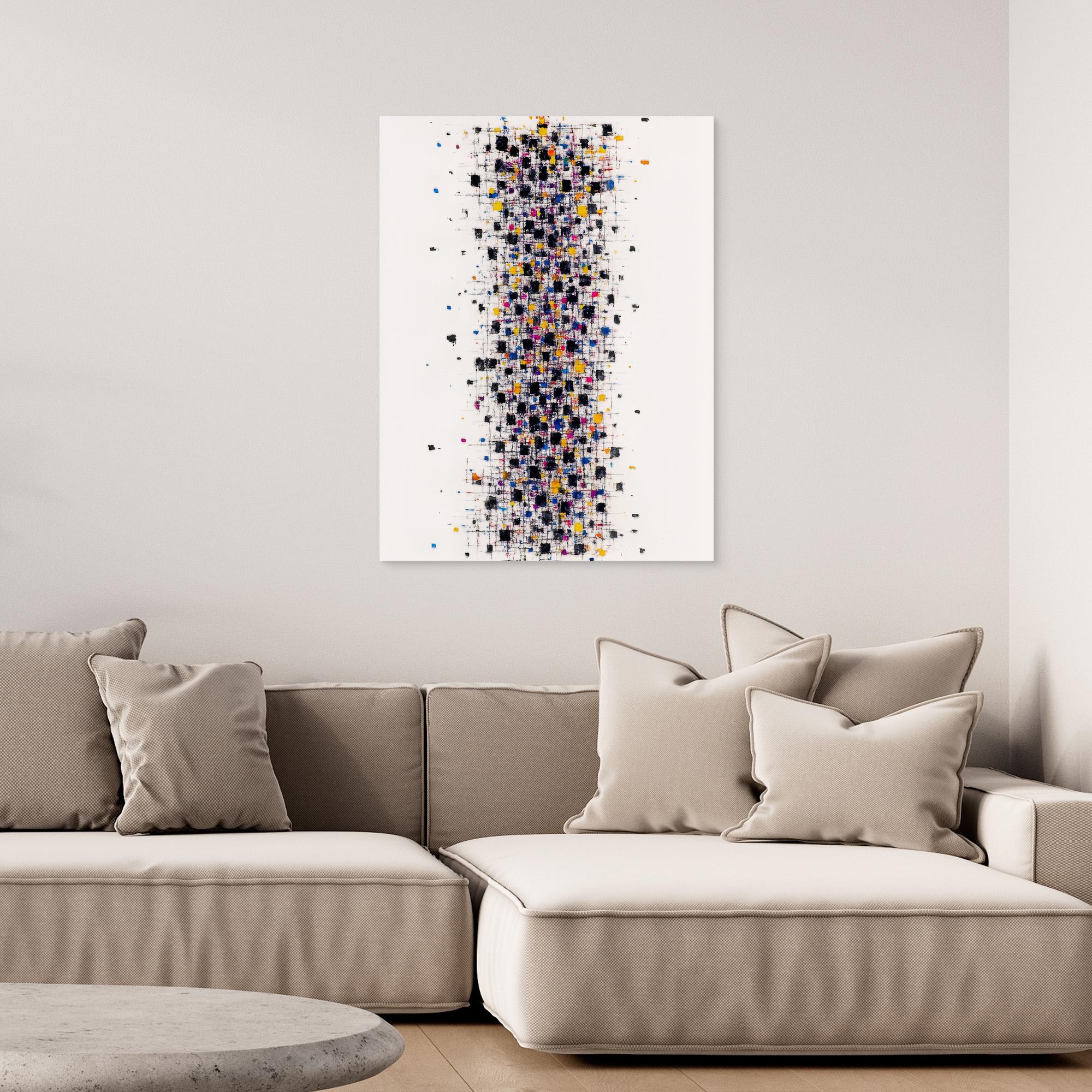 Canvas Print: “Pixel Bloom” – Abstract Grid Art modern abstract canvas wall art by Rossetti Art – luxury interior design artwork for living room, bedroom, office – Abstract Grid Art Color Dot Canvas