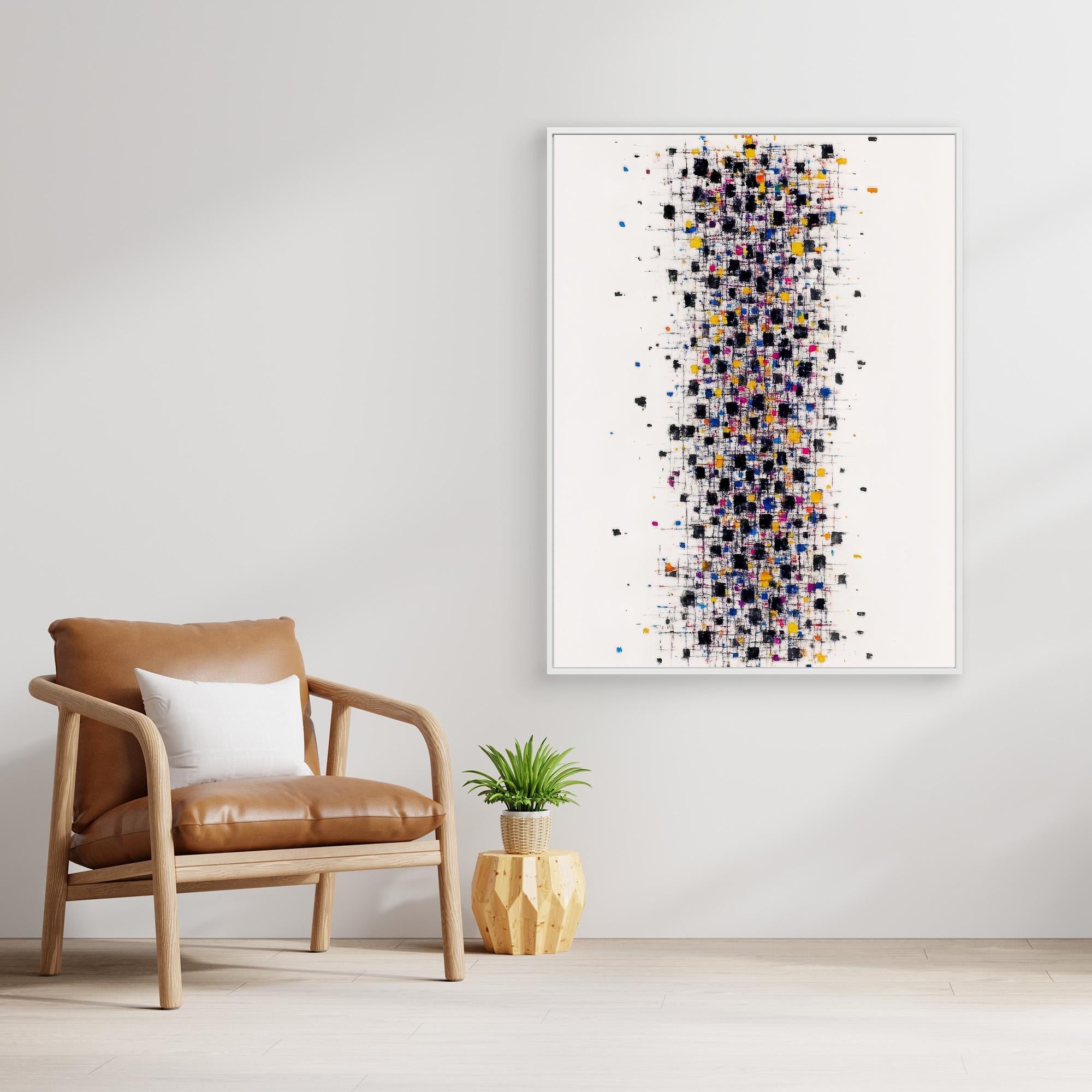 Canvas Print: “Pixel Bloom” – Abstract Grid Art modern abstract canvas wall art by Rossetti Art – luxury interior design artwork for living room, bedroom, office – Abstract Grid Art Color Dot Canvas