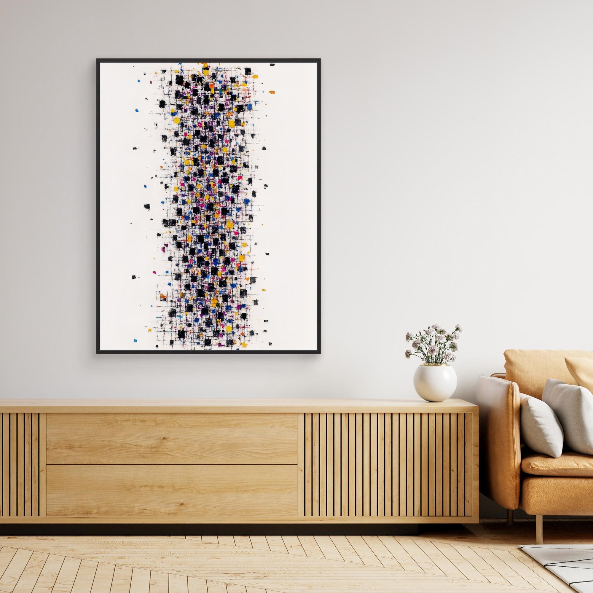 Canvas Print: “Pixel Bloom” – Abstract Grid Art modern abstract canvas wall art by Rossetti Art – luxury interior design artwork for living room, bedroom, office – Abstract Grid Art Color Dot Canvas