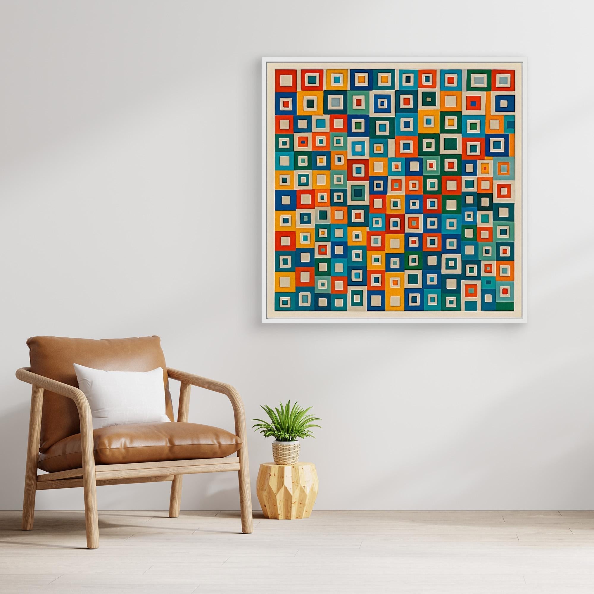 Canvas Print: “Pixel Pop Grid” – Colorful Geometric Square Art modern abstract canvas wall art by Rossetti Art – luxury interior design artwork for living room, bedroom, office – Abstract Geometric Canvas Art abstract geometric wall art Geometric Abstract Art