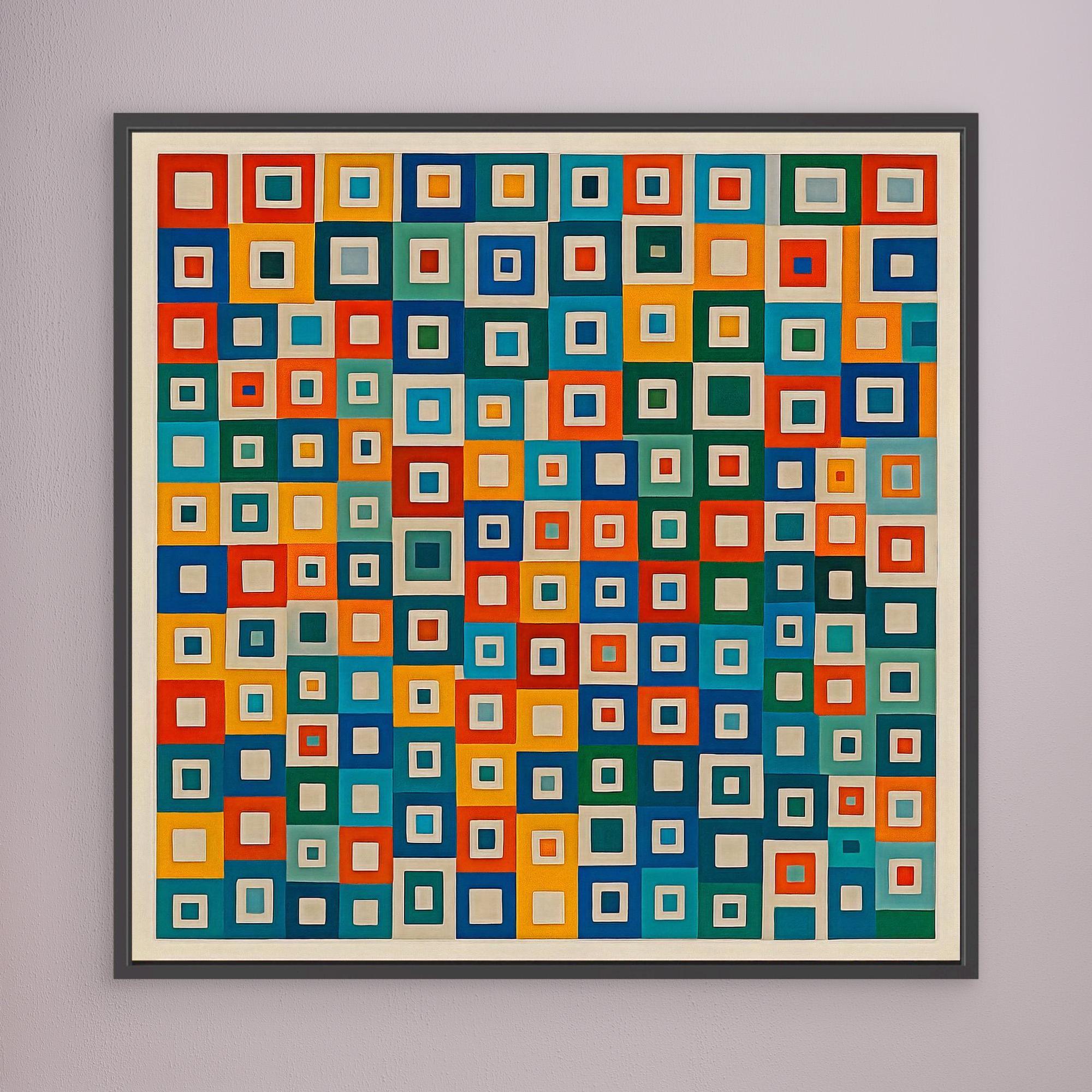 Canvas Print: “Pixel Pop Grid” – Colorful Geometric Square Art modern abstract canvas wall art by Rossetti Art – luxury interior design artwork for living room, bedroom, office – Abstract Geometric Canvas Art abstract geometric wall art Geometric Abstract Art