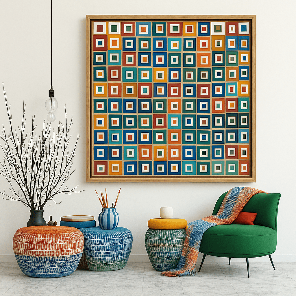 Canvas Print: “Pixel Pop Grid” – Colorful Geometric Square Art modern abstract canvas wall art by Rossetti Art – luxury interior design artwork for living room, bedroom, office – Abstract Geometric Canvas Art abstract geometric wall art Geometric Abstract Art