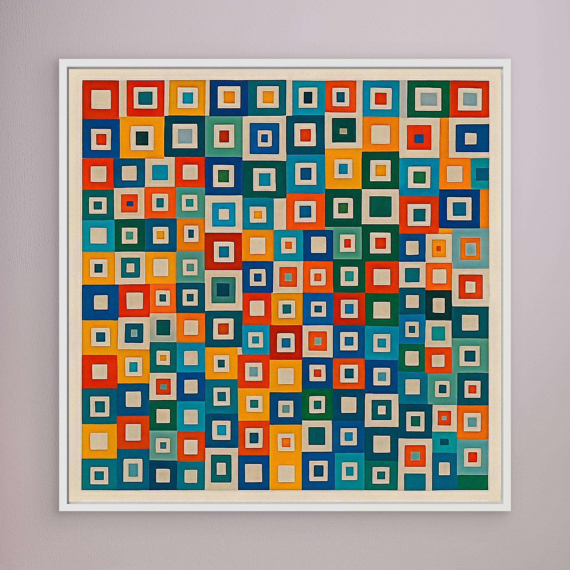 Canvas Print: “Pixel Pop Grid” – Colorful Geometric Square Art modern abstract canvas wall art by Rossetti Art – luxury interior design artwork for living room, bedroom, office – Abstract Geometric Canvas Art abstract geometric wall art Geometric Abstract Art