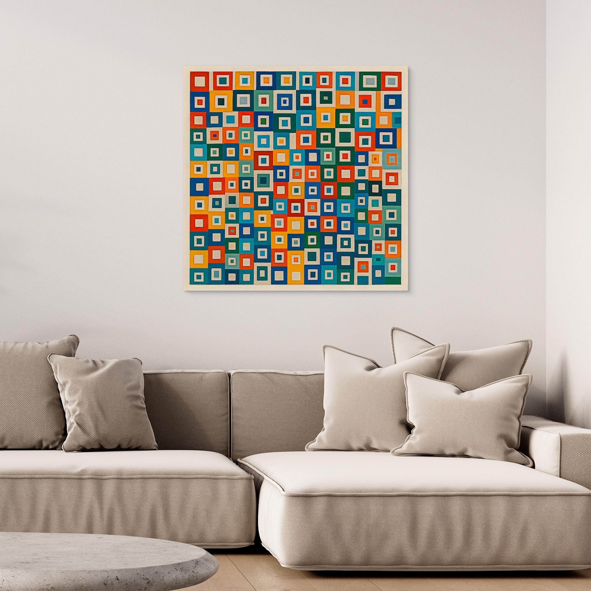 Canvas Print: “Pixel Pop Grid” – Colorful Geometric Square Art modern abstract canvas wall art by Rossetti Art – luxury interior design artwork for living room, bedroom, office – Abstract Geometric Canvas Art abstract geometric wall art Geometric Abstract Art
