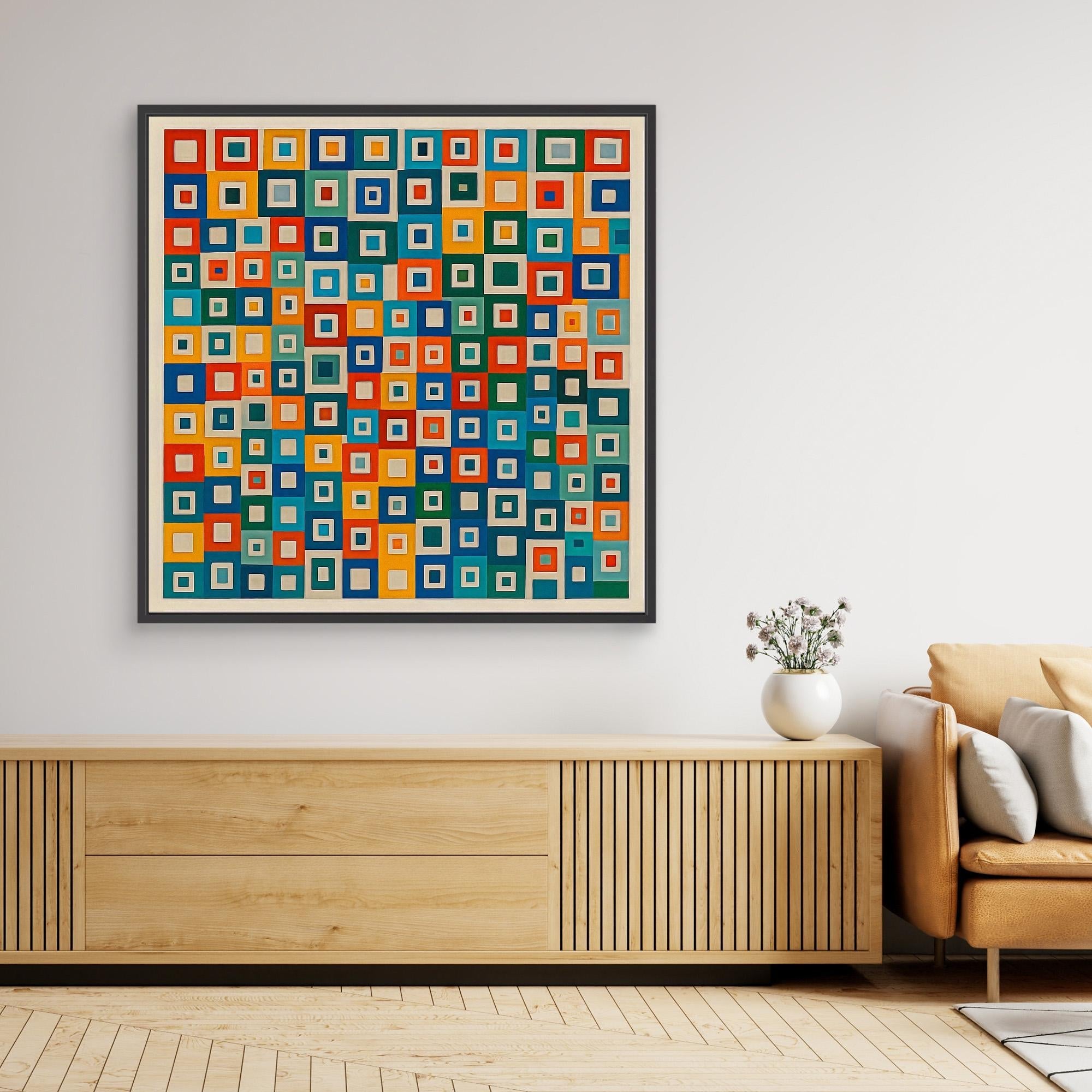 Canvas Print: “Pixel Pop Grid” – Colorful Geometric Square Art - Chiara Rossetti