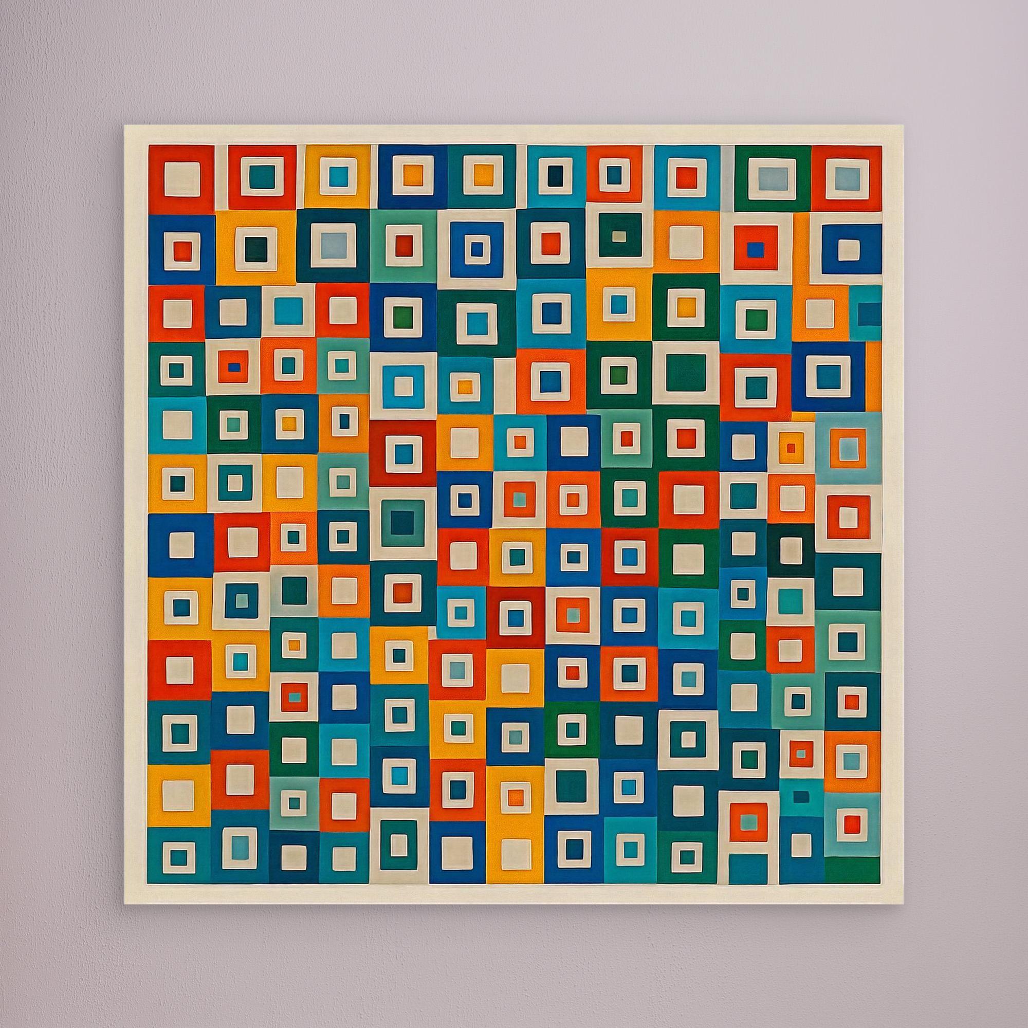 Canvas Print: “Pixel Pop Grid” – Colorful Geometric Square Art modern abstract canvas wall art by Rossetti Art – luxury interior design artwork for living room, bedroom, office – Abstract Geometric Canvas Art abstract geometric wall art Geometric Abstract Art